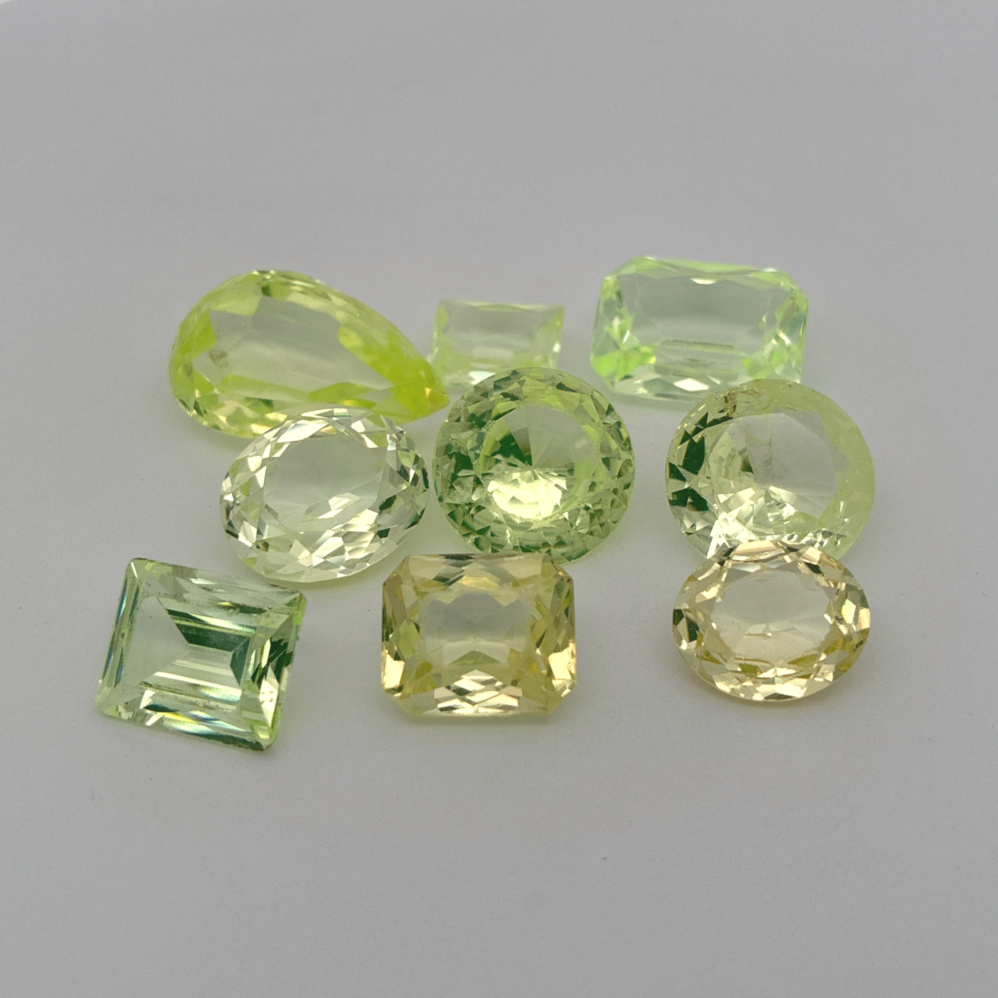 80 carat Lot of Lab Created Spinel 9 stones, Worn, Faceted, Recycled, Neon Green Spinel
