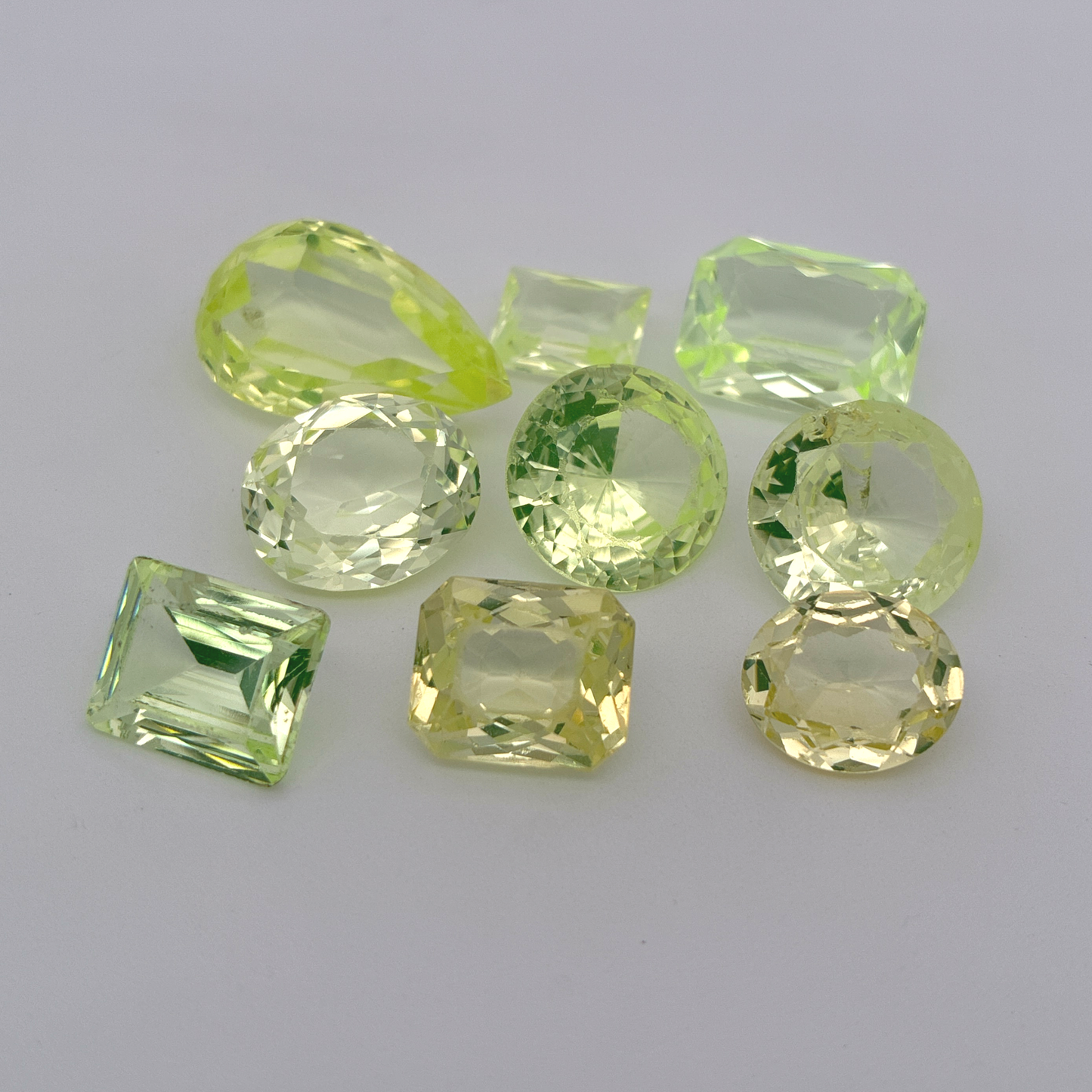 80 carat Lot of Lab Created Spinel 9 stones, Worn, Faceted, Recycled, Neon Green Spinel