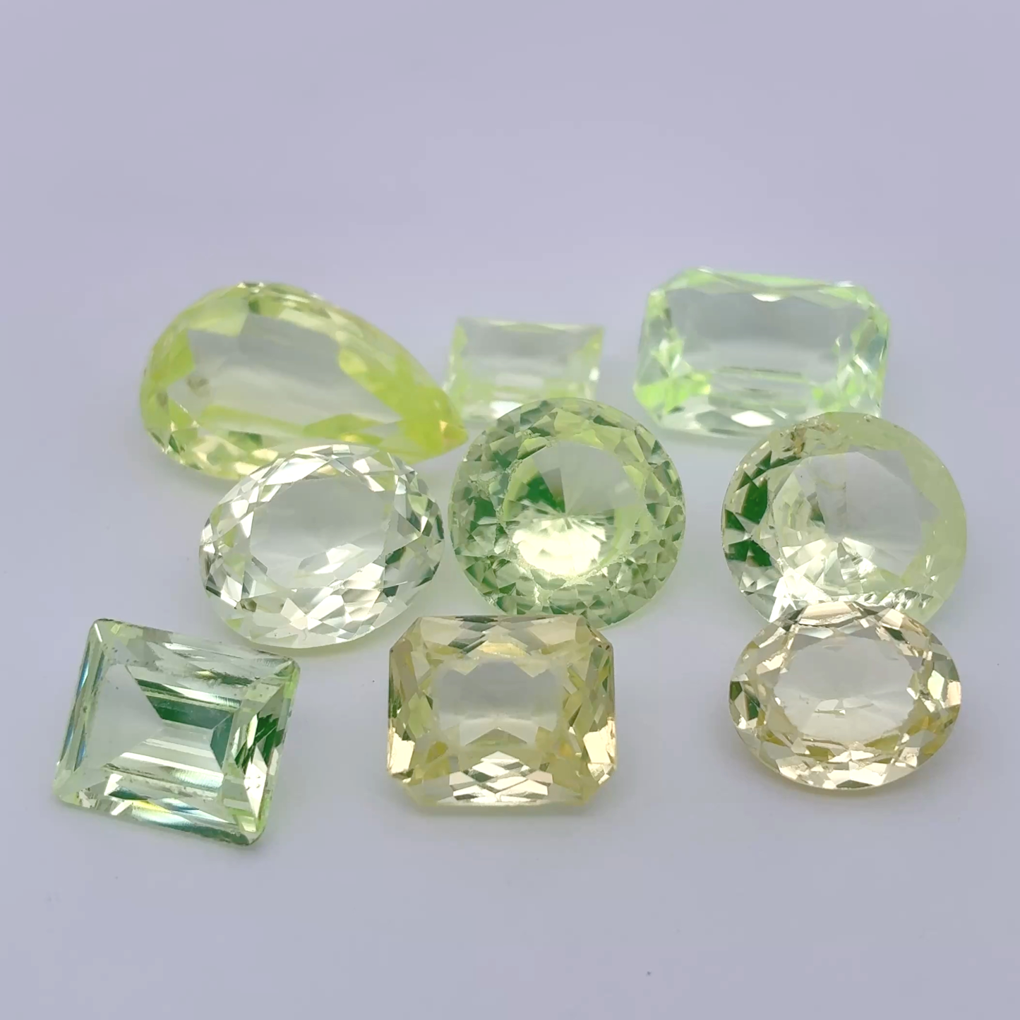 80 carat Lot of Lab Created Spinel 9 stones, Worn, Faceted, Recycled, Neon Green Spinel