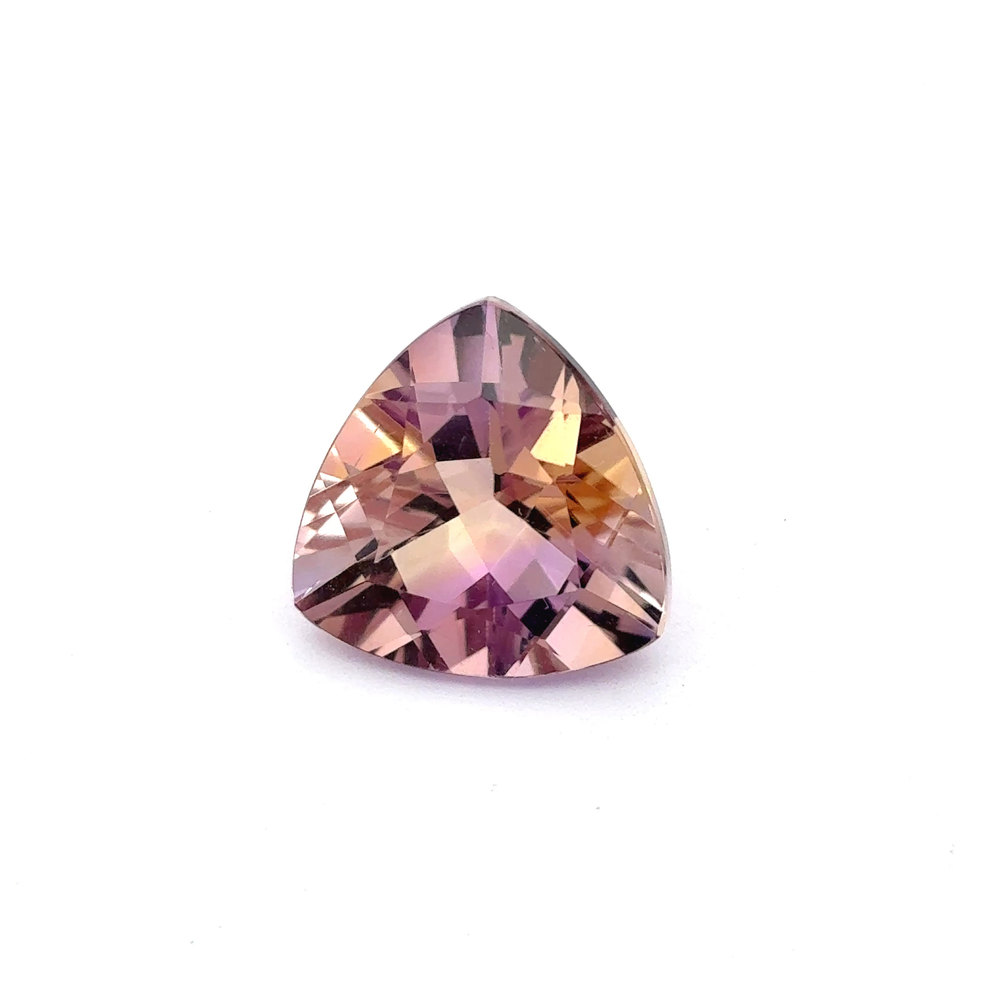Trillion-shaped gemstone (Ametrine)  white background