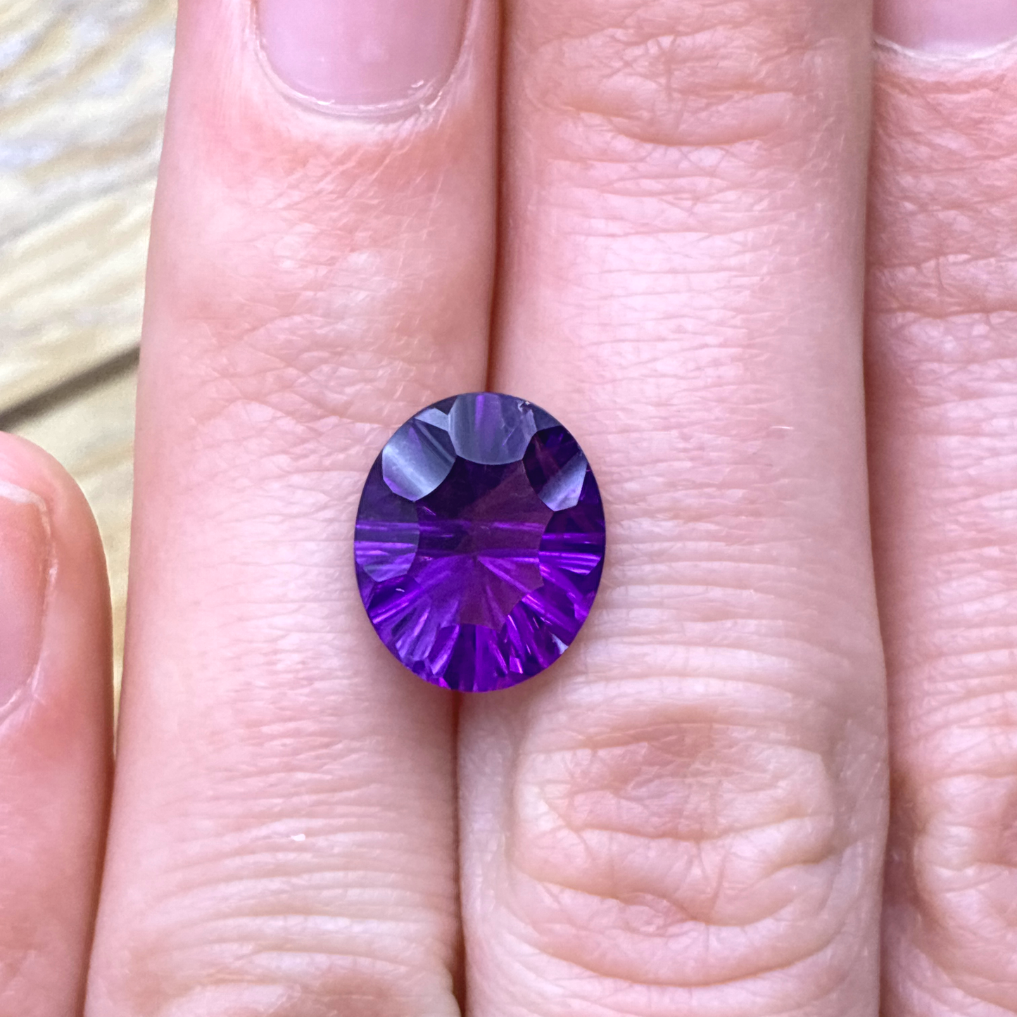 12x10mm Concave Oval Cut Amethyst, 3.94 carat