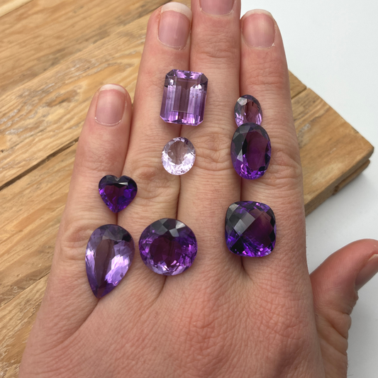 54 carat Lot of Amethyst, Worn Amethyst, 8 pieces, Faceted, Recycled, Imperfect Gems