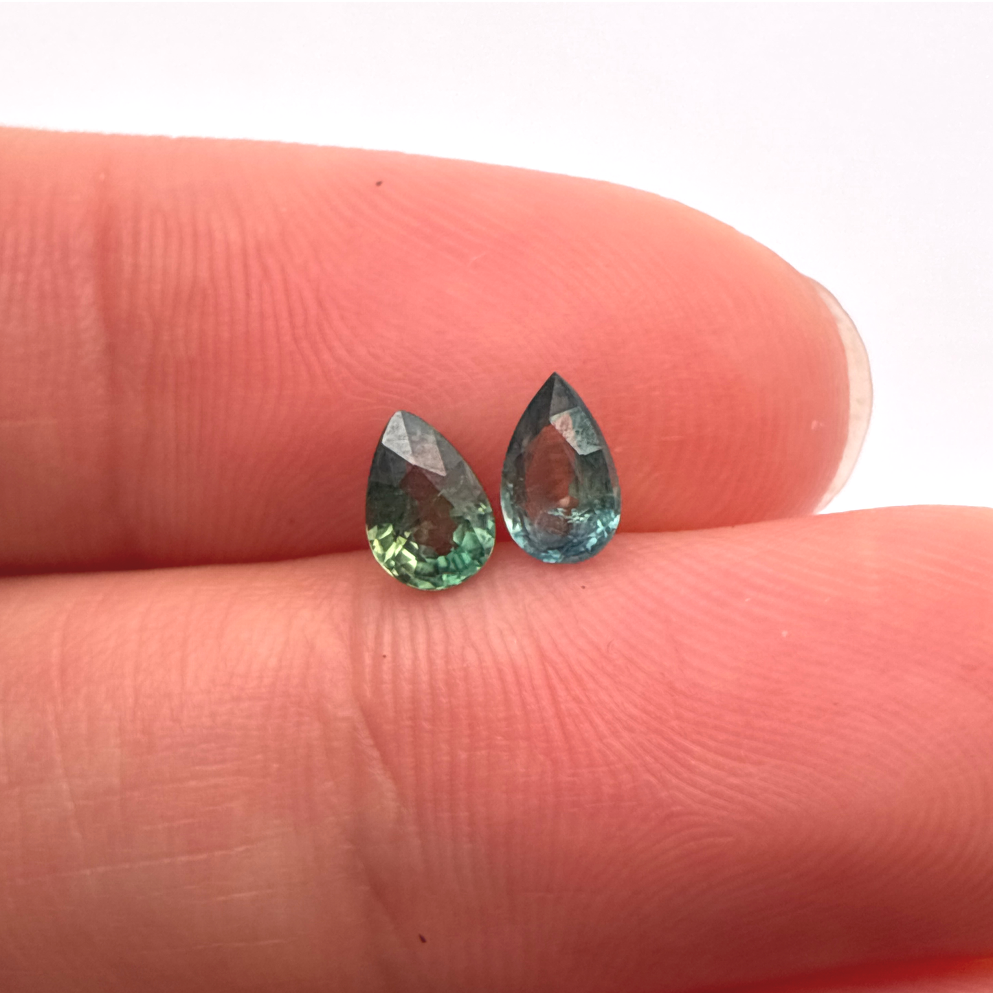 Pair of 6x4mm Teal Green Sapphires, 0.50 Ct ea.