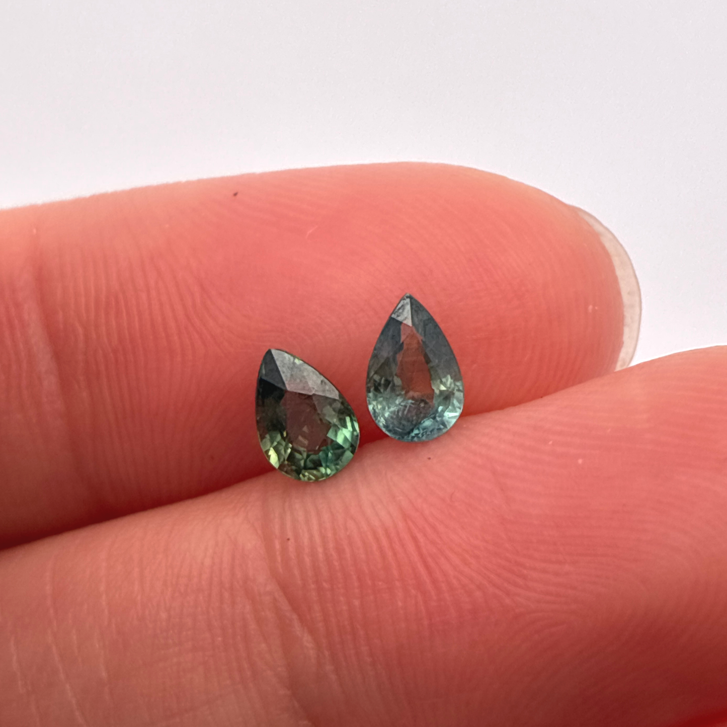 Pair of 6x4mm Teal Green Sapphires, 0.50 Ct ea.