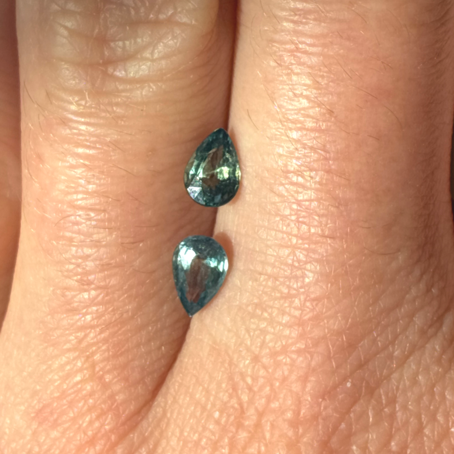 Pair of 6x4mm Teal Green Sapphires, 0.50 Ct ea.