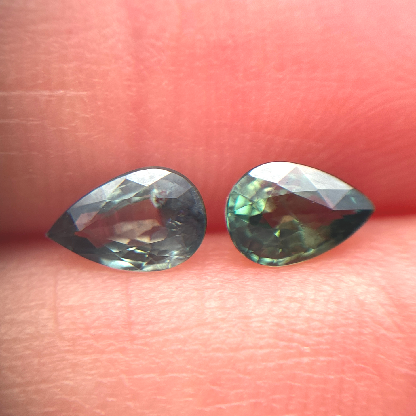 Pair of 6x4mm Teal Green Sapphires, 0.50 Ct ea.