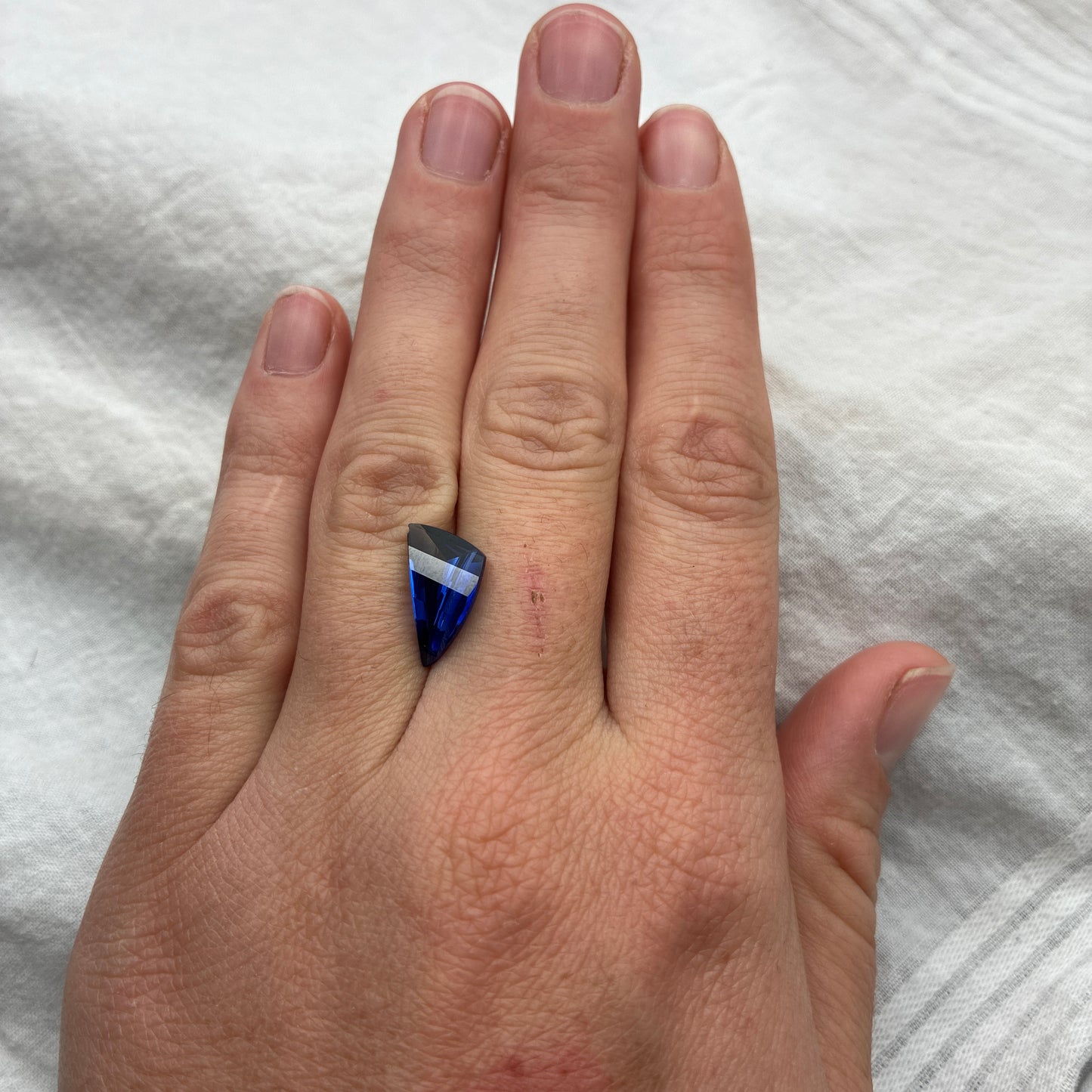14x9mm Blue Lab Sapphire, Unique Cut Curved Triangle 4.37 Carats