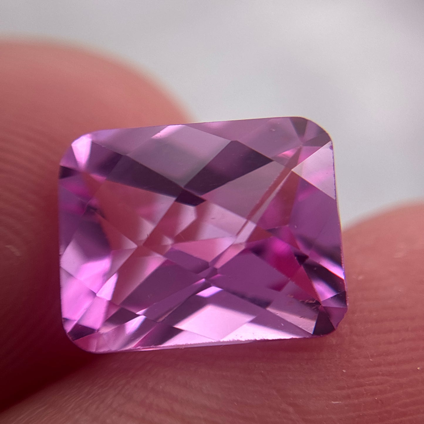 10x8mm Rectangle Checkerboard Cut Lab-Grown Pink Sapphire