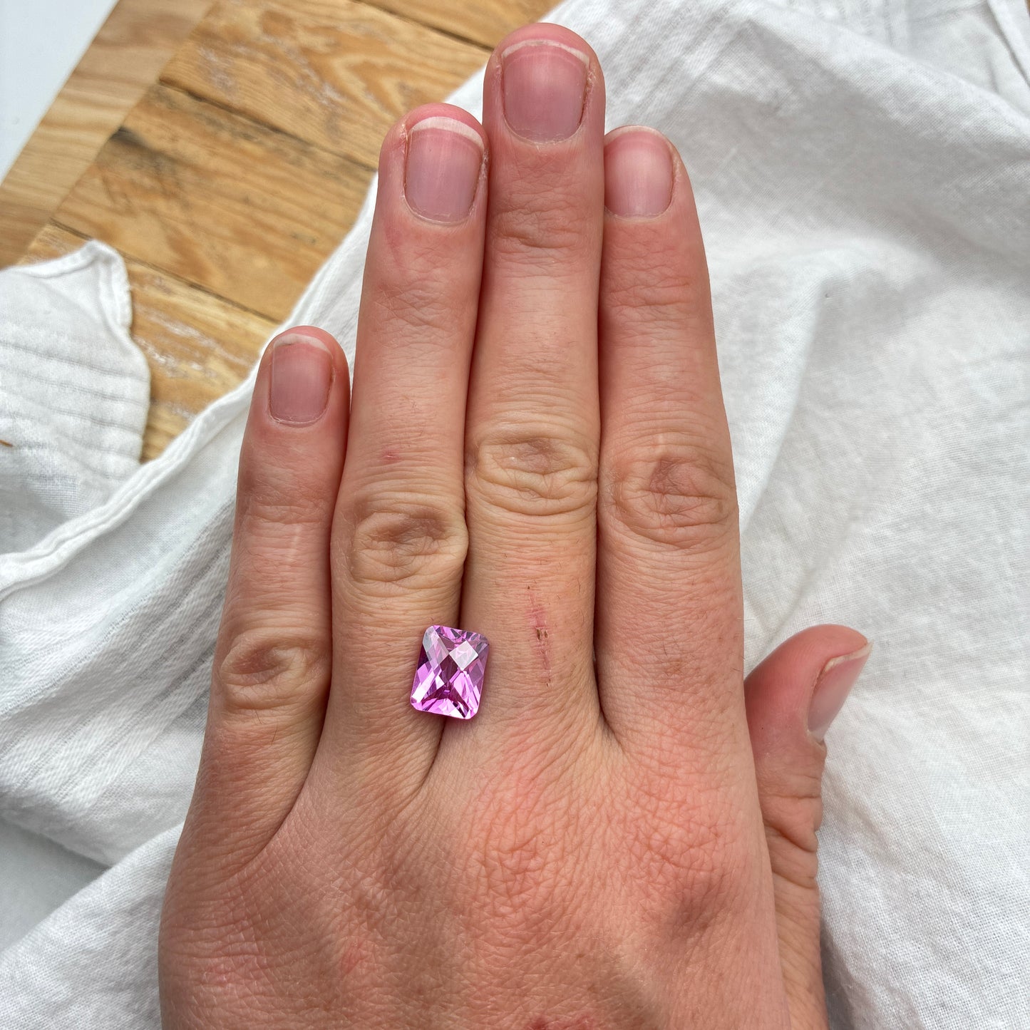 10x8mm Rectangle Checkerboard Cut Lab-Grown Pink Sapphire