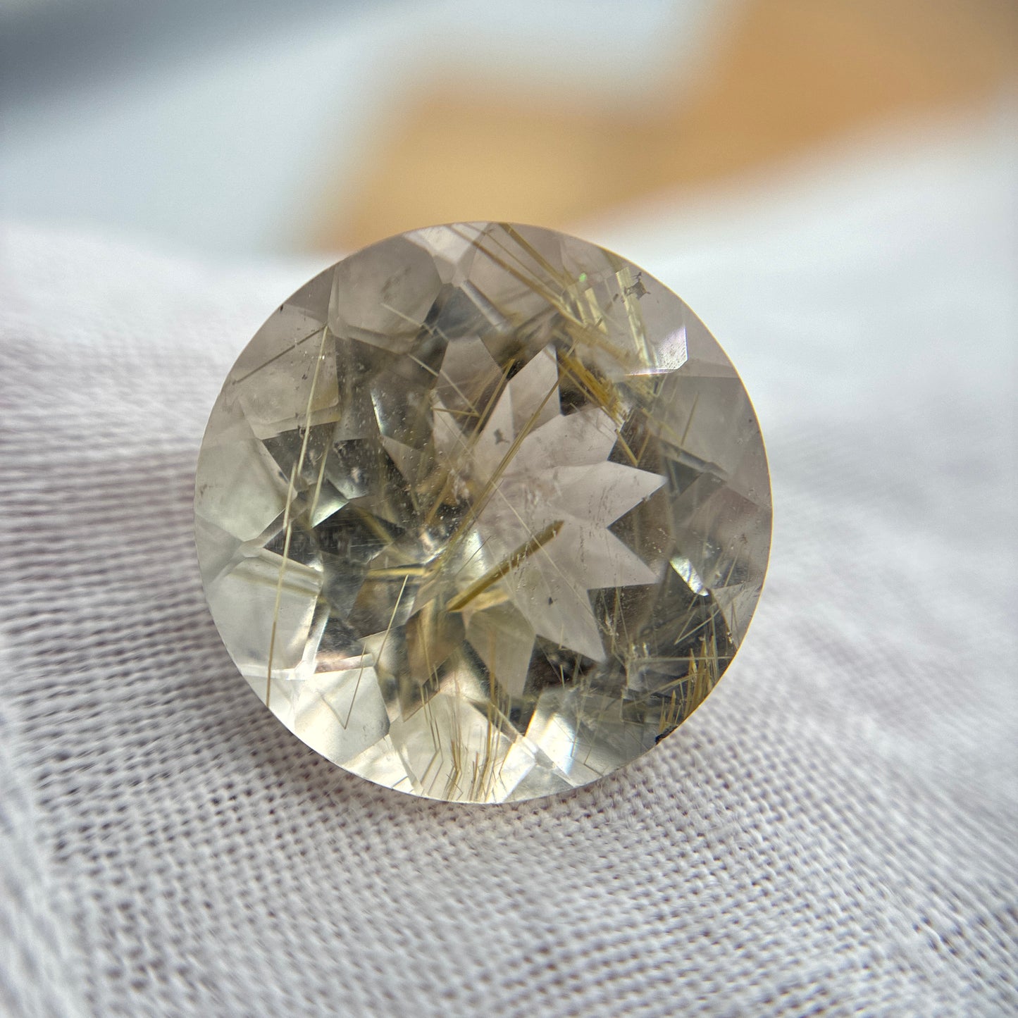 9.40 Carats Rutilated Quartz 14mm Round Faceted Gemstone