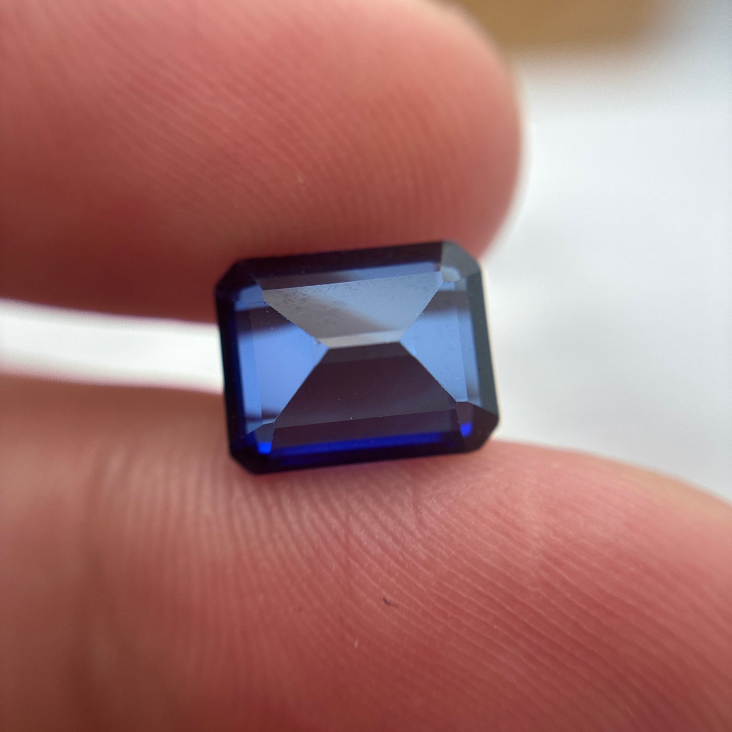 10x8mm Lab Created Emerald Cut Blue Sapphire 4.24 carats