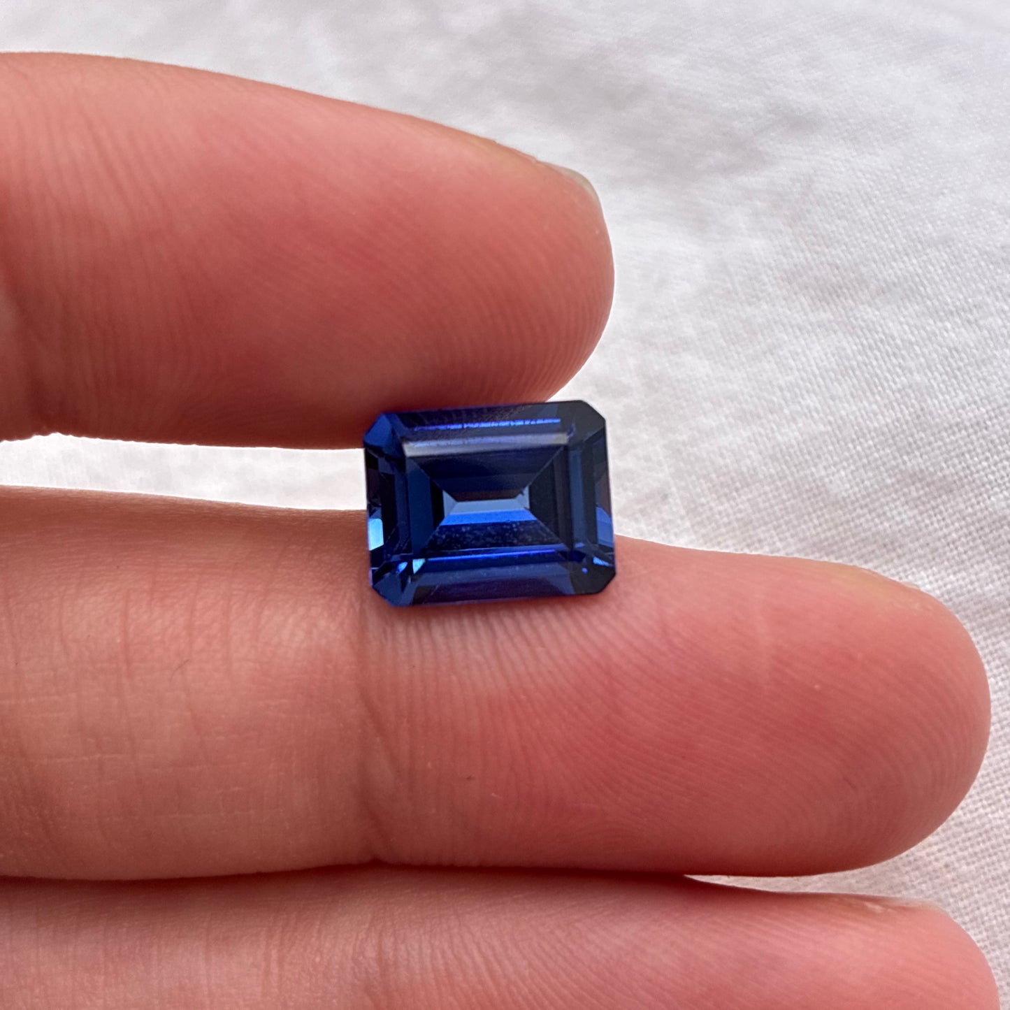 10x8mm Lab Created Emerald Cut Blue Sapphire 4.24 carats