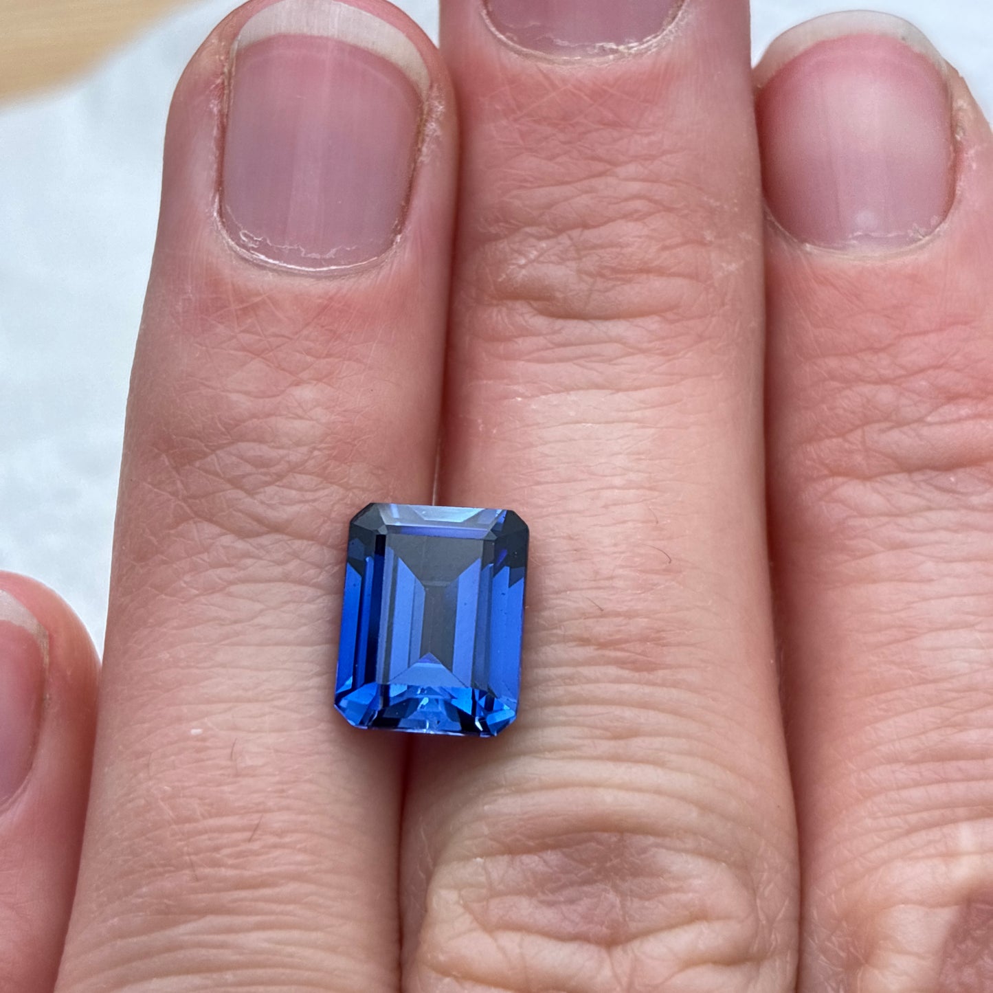 10x8mm Lab Created Emerald Cut Blue Sapphire 4.24 carats