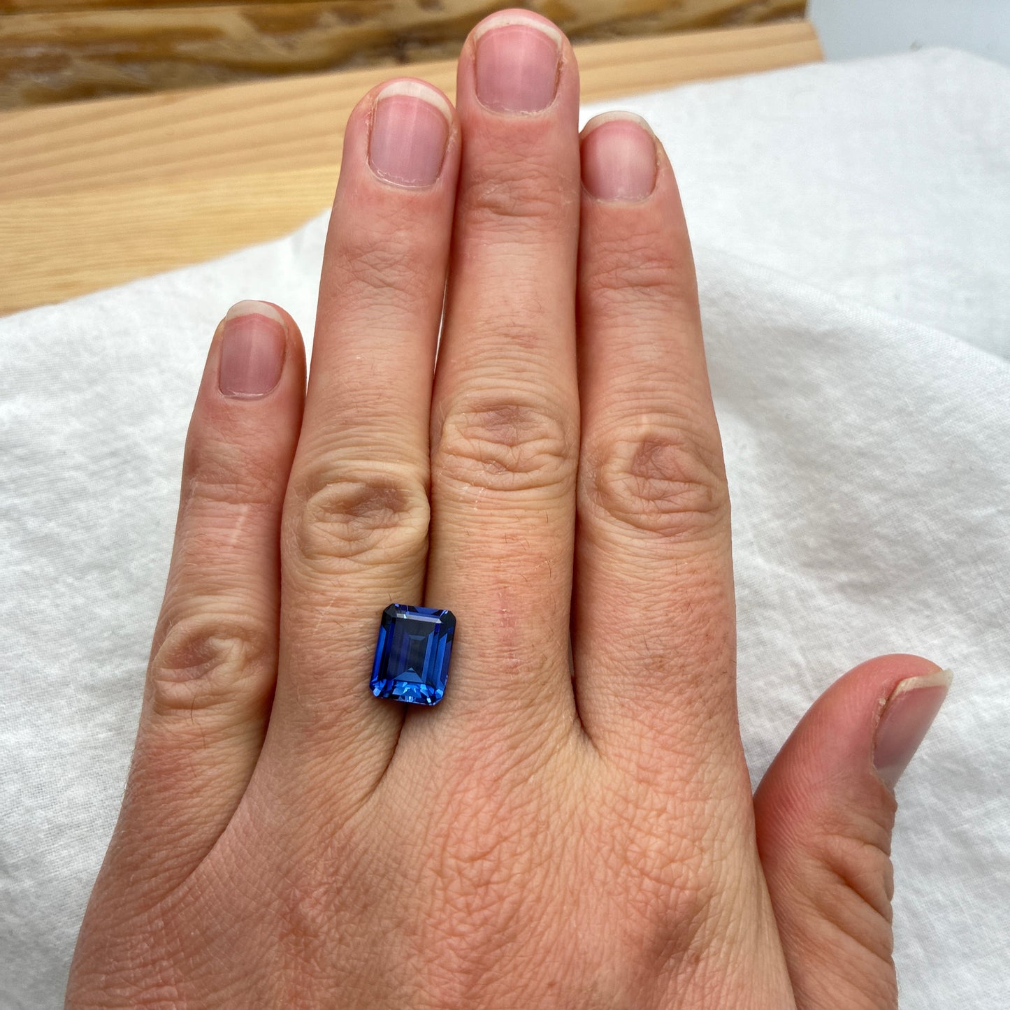 10x8mm Lab Created Emerald Cut Blue Sapphire 4.24 carats