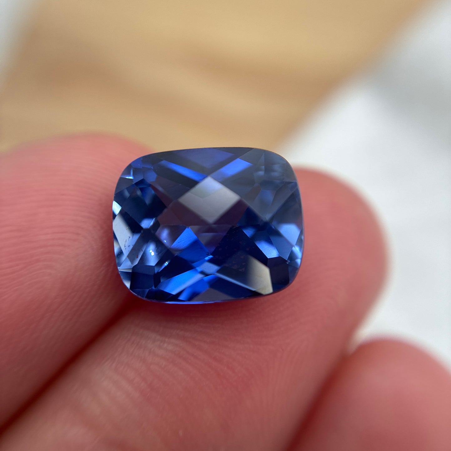 12x10mm Blue Lab Sapphire 8 carat Cushion Cut, Faceted Loose Gemstone