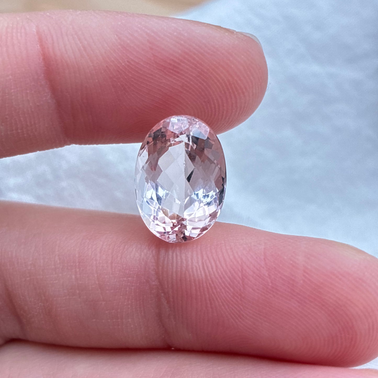 14x10mm Light Pink Morganite 7.69 Carat Oval Cut, Faceted Loose Gemstone