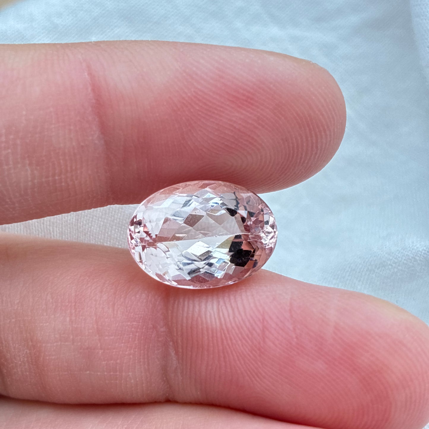 14x10mm Light Pink Morganite 7.69 Carat Oval Cut, Faceted Loose Gemstone