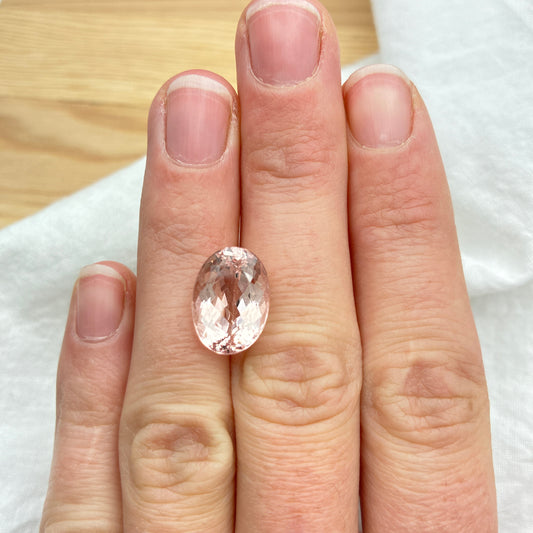 14x10mm Light Pink Morganite 7.69 Carat Oval Cut, Faceted Loose Gemstone