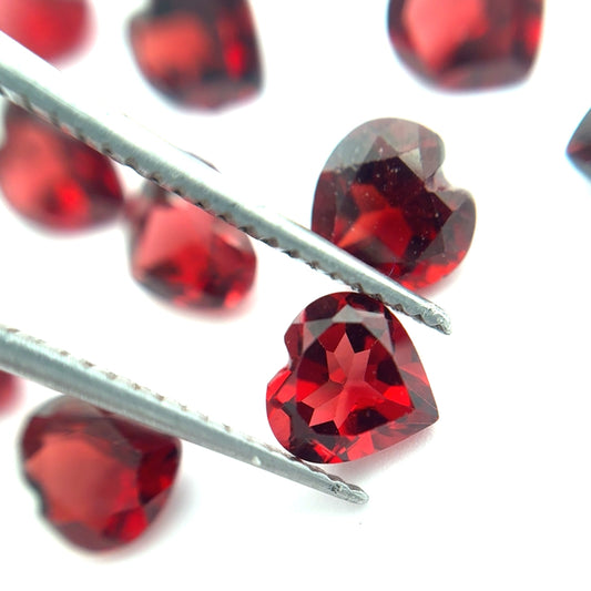One 6mm Red Garnet Heart Cut, Faceted Loose Gemstone
