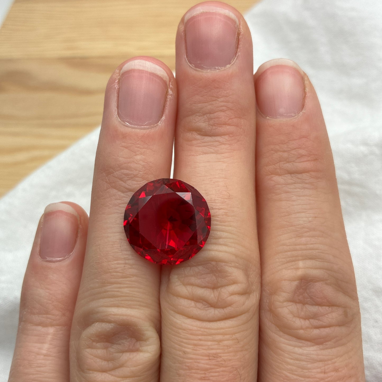 15mm Lab Ruby 14.73 carat Round Cut, Faceted Loose Red Ruby