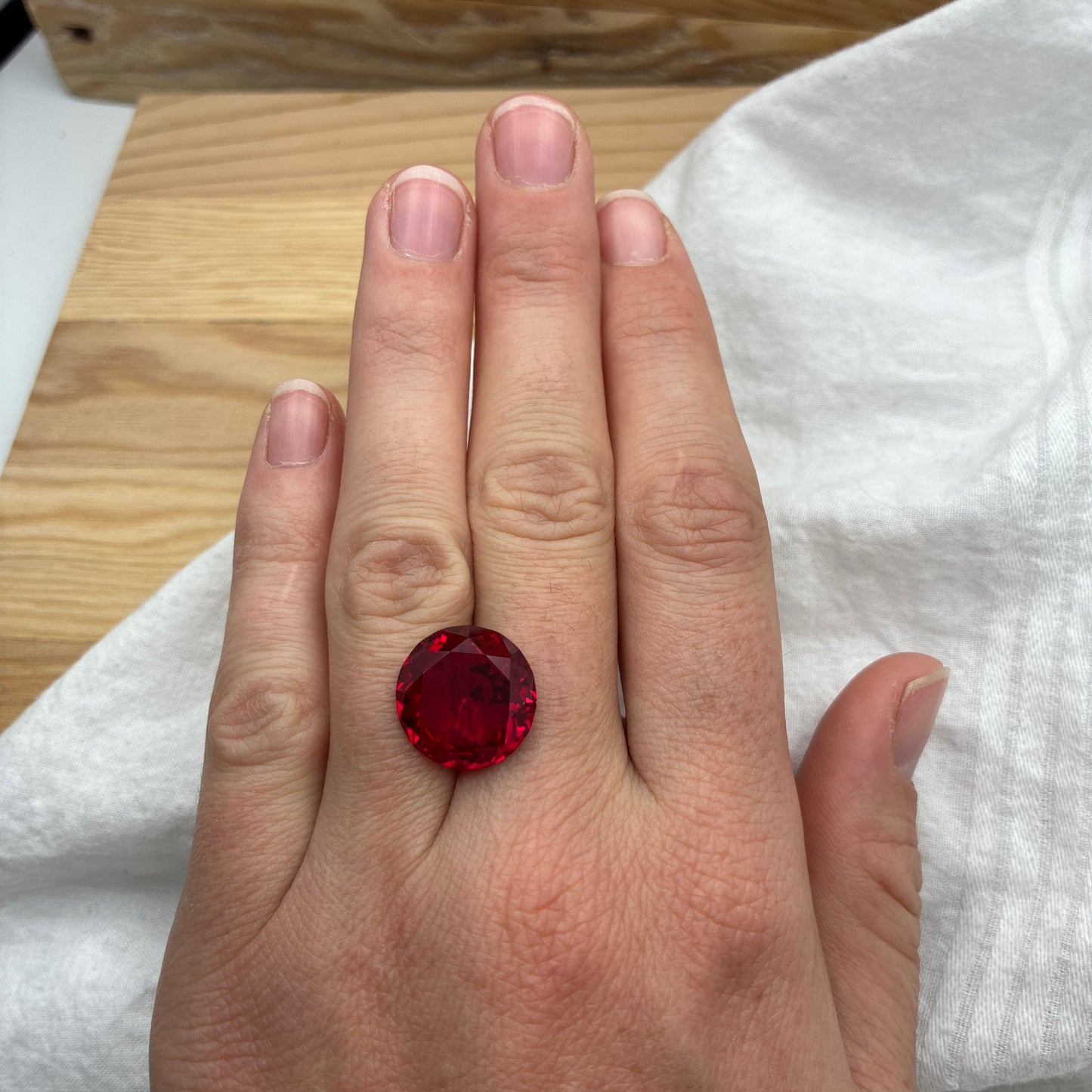 15mm Lab Ruby 14.73 carat Round Cut, Faceted Loose Red Ruby