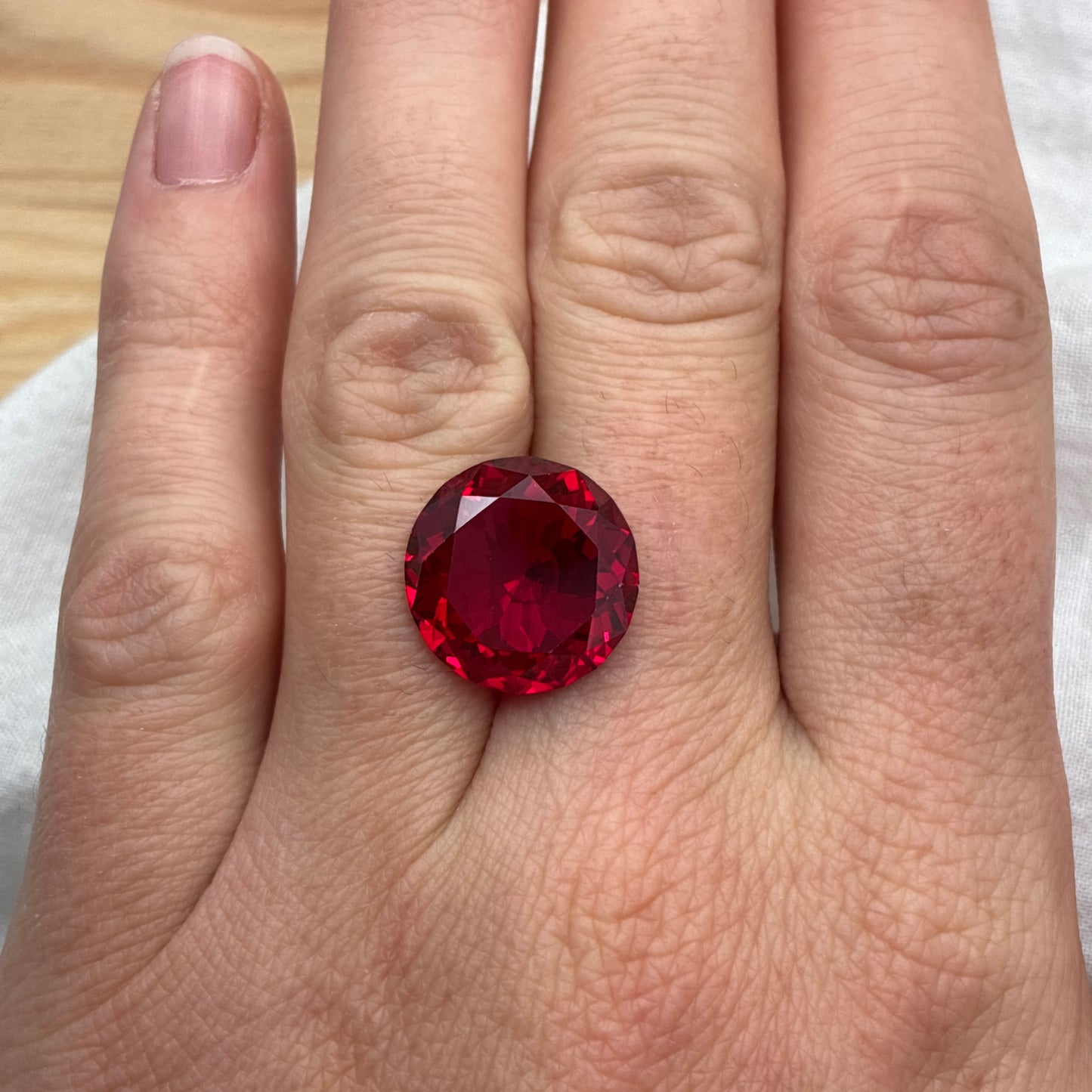 15mm Lab Ruby 14.73 carat Round Cut, Faceted Loose Red Ruby