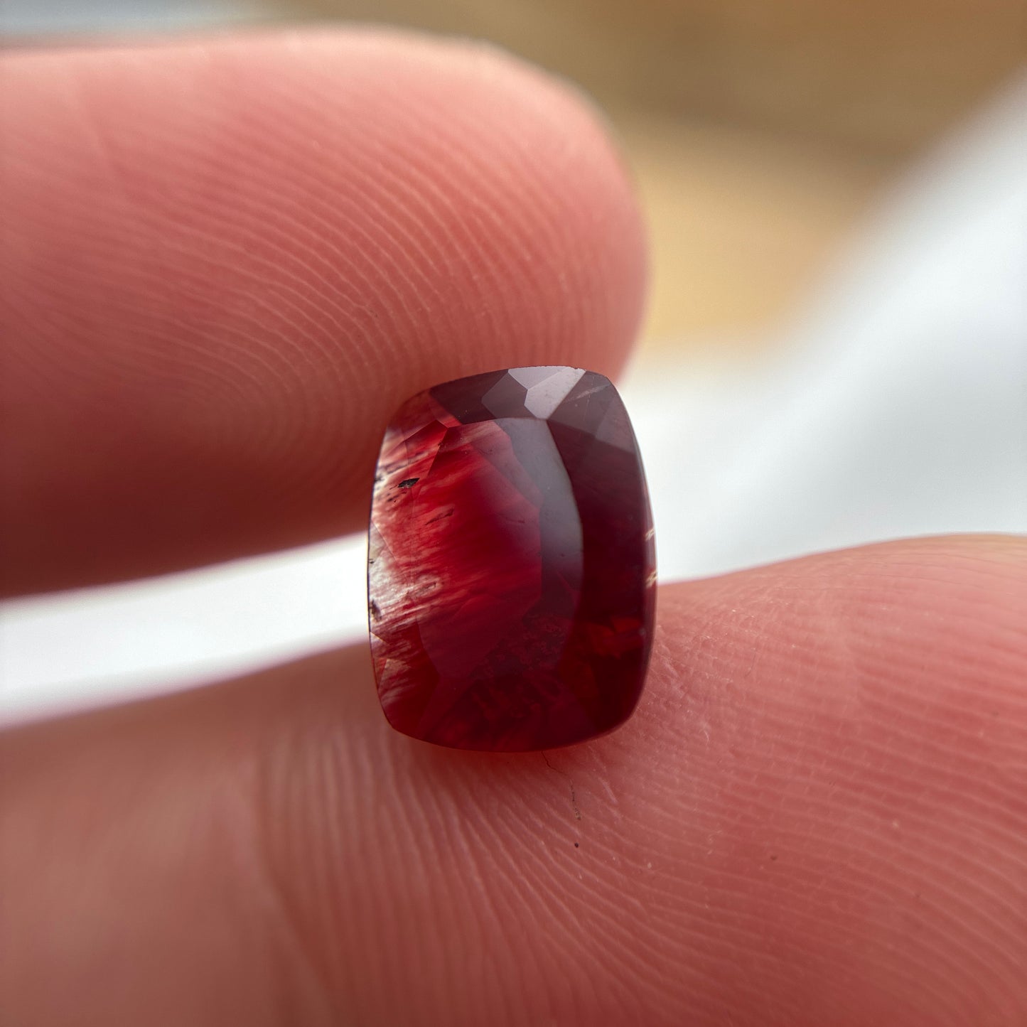 10x8mm Red Andesine 2 carat Cushion Cut, Faceted Loose Gemstone