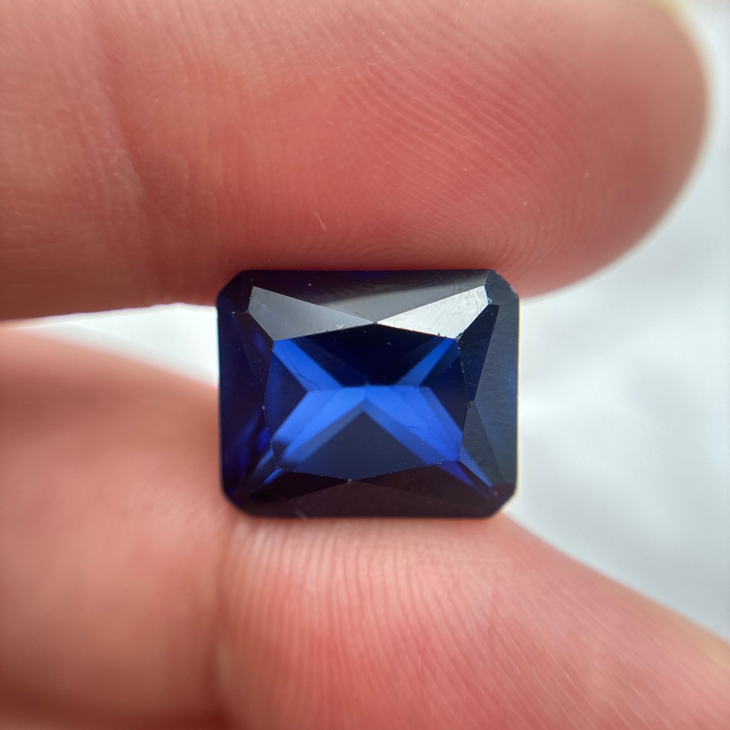 13x11mm Dark Blue Lab Sapphire 9 carat Radiant Emerald Cut, Faceted Loose Gemstone