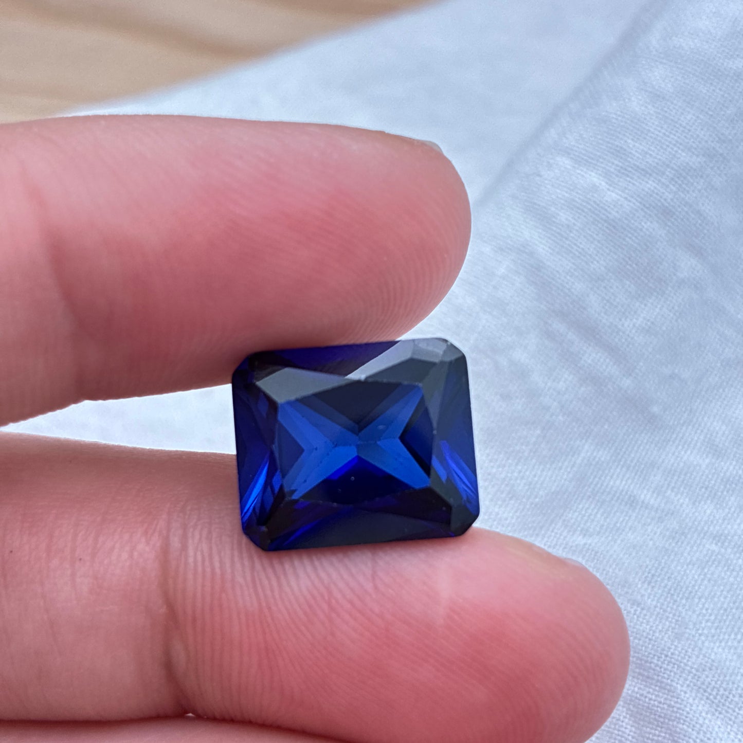 13x11mm Dark Blue Lab Sapphire 9 carat Radiant Emerald Cut, Faceted Loose Gemstone