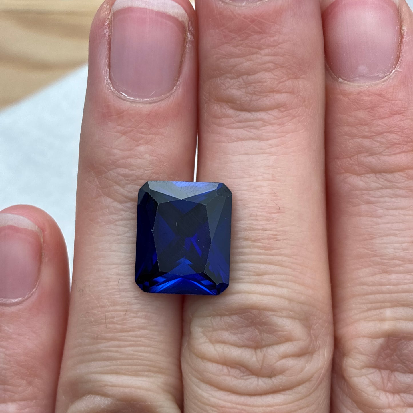 13x11mm Dark Blue Lab Sapphire 9 carat Radiant Emerald Cut, Faceted Loose Gemstone