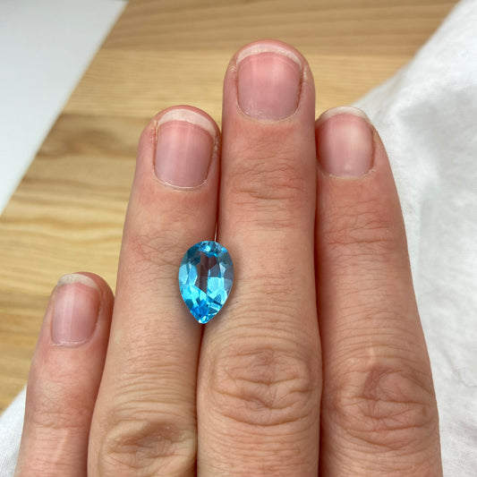 12x8mm Blue Topaz Loose Pear cut almost 4 carats Recycled Gemstone