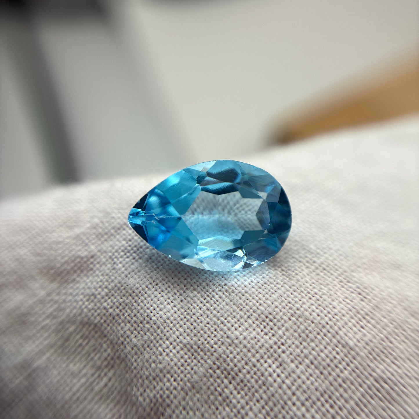 12x8mm Blue Topaz Loose Pear cut almost 4 carats Recycled Gemstone