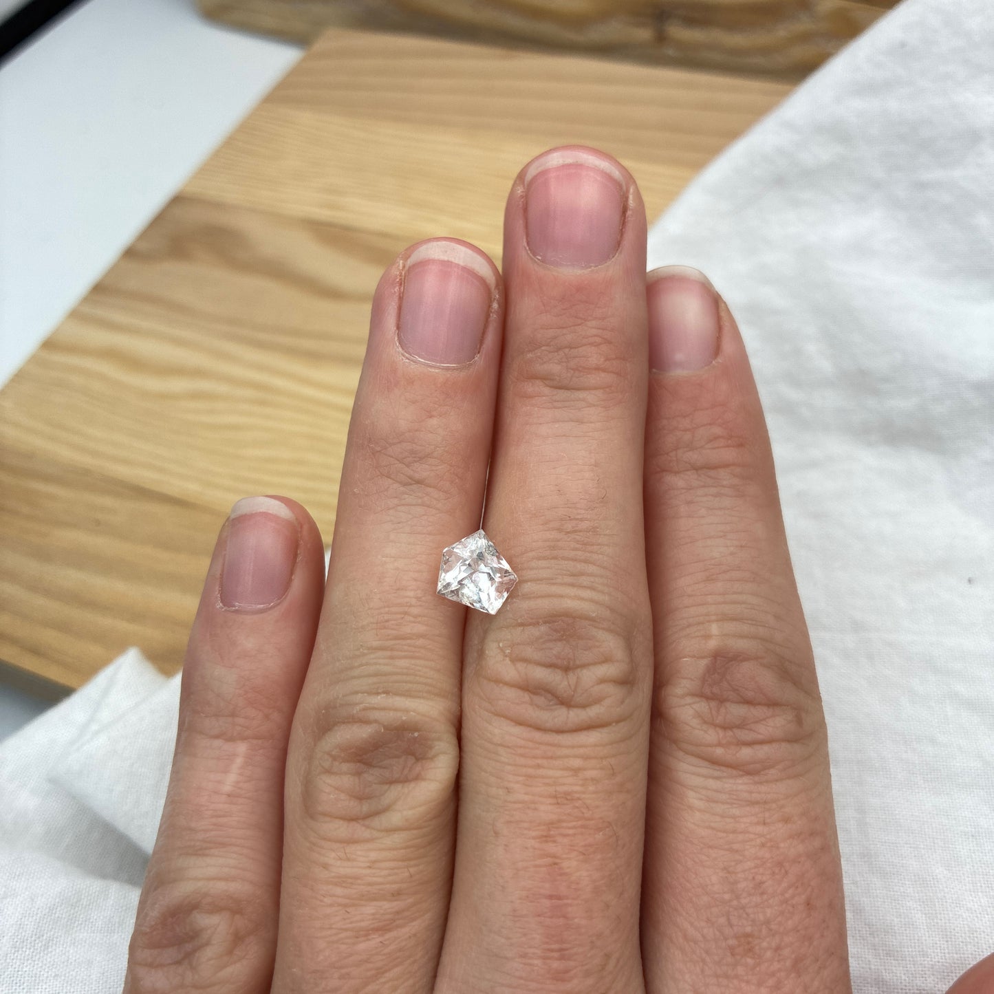 Loose Goshenite Freeform Pentagon 7mm 1.53 carats loose very faint pink morganite