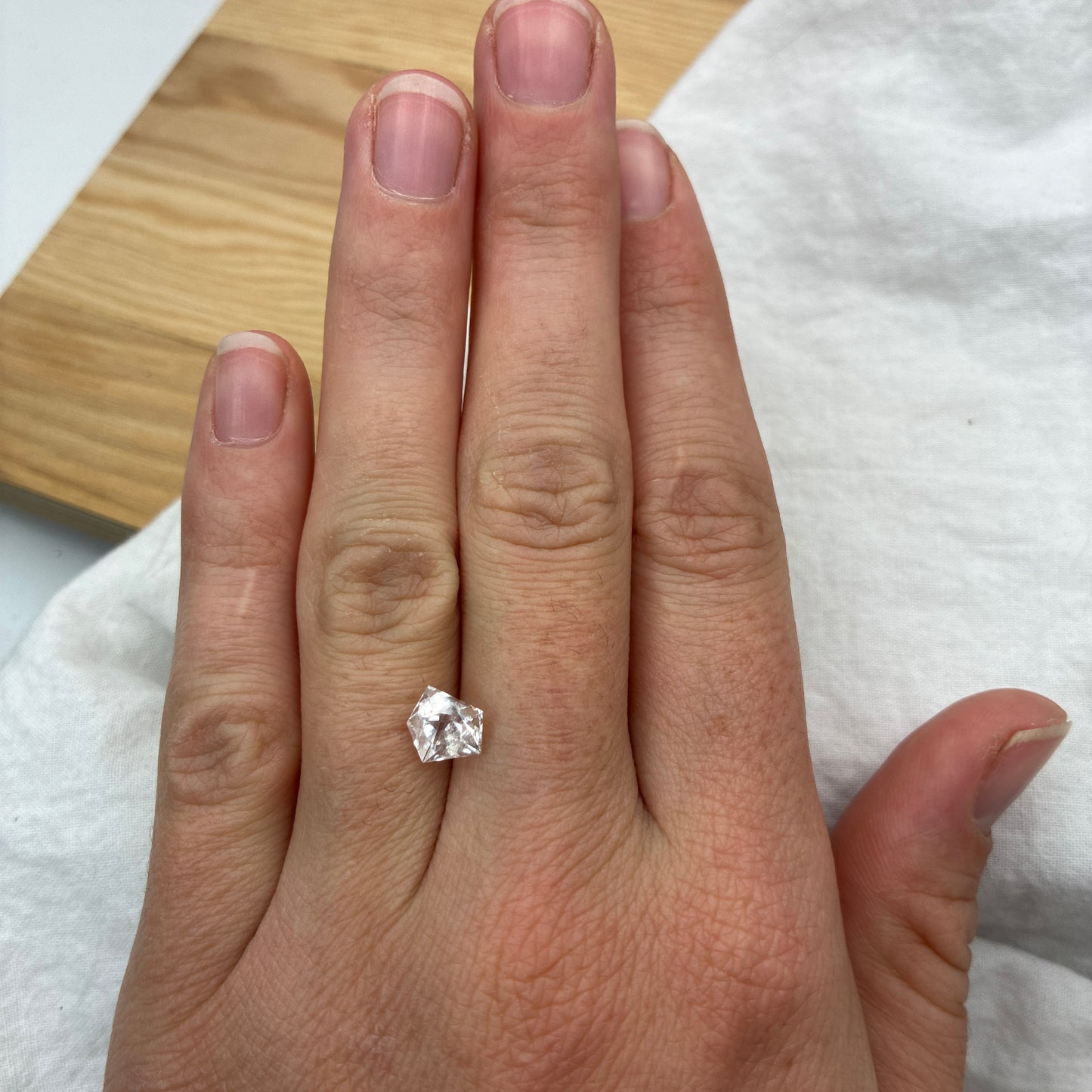 Loose Goshenite Freeform Pentagon 7mm 1.53 carats loose very faint pink morganite