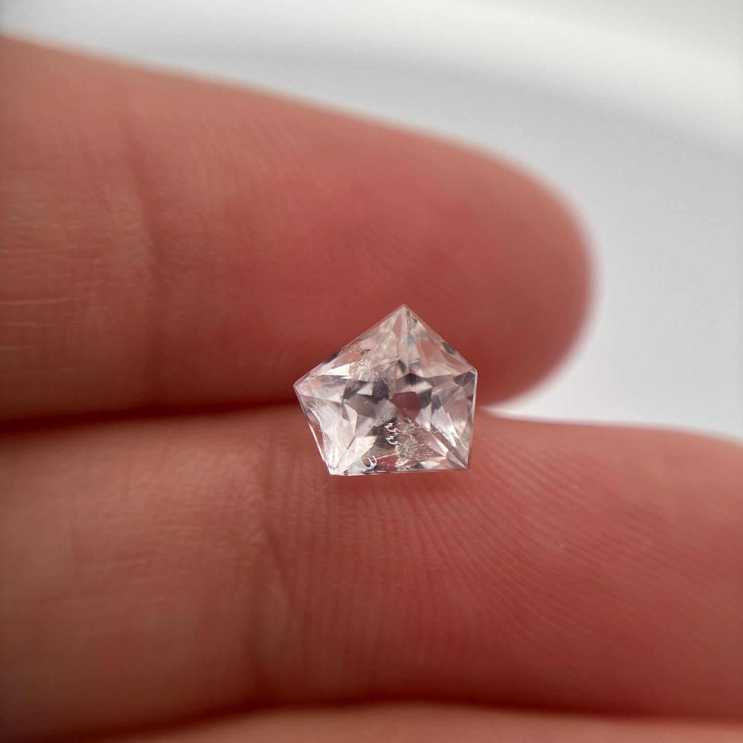 Loose Goshenite Freeform Pentagon 7mm 1.53 carats loose very faint pink morganite