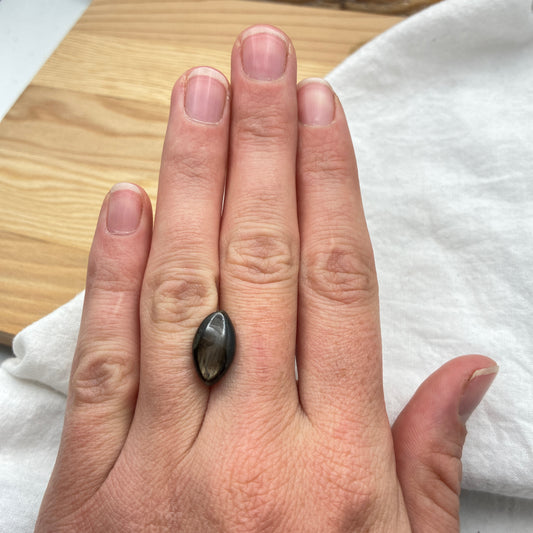 6 carat Black Star Sapphire 15.3x8.6mm Marquise Cabochon