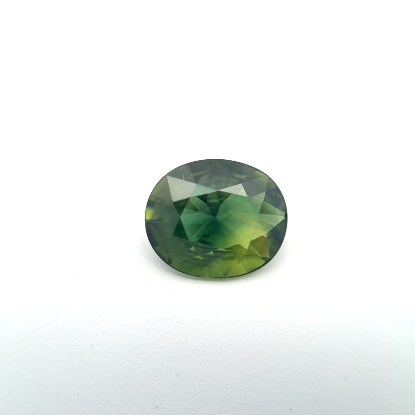2 carat Green Sapphire 9.25x7.72mm Oval Cut, Heat Treated
