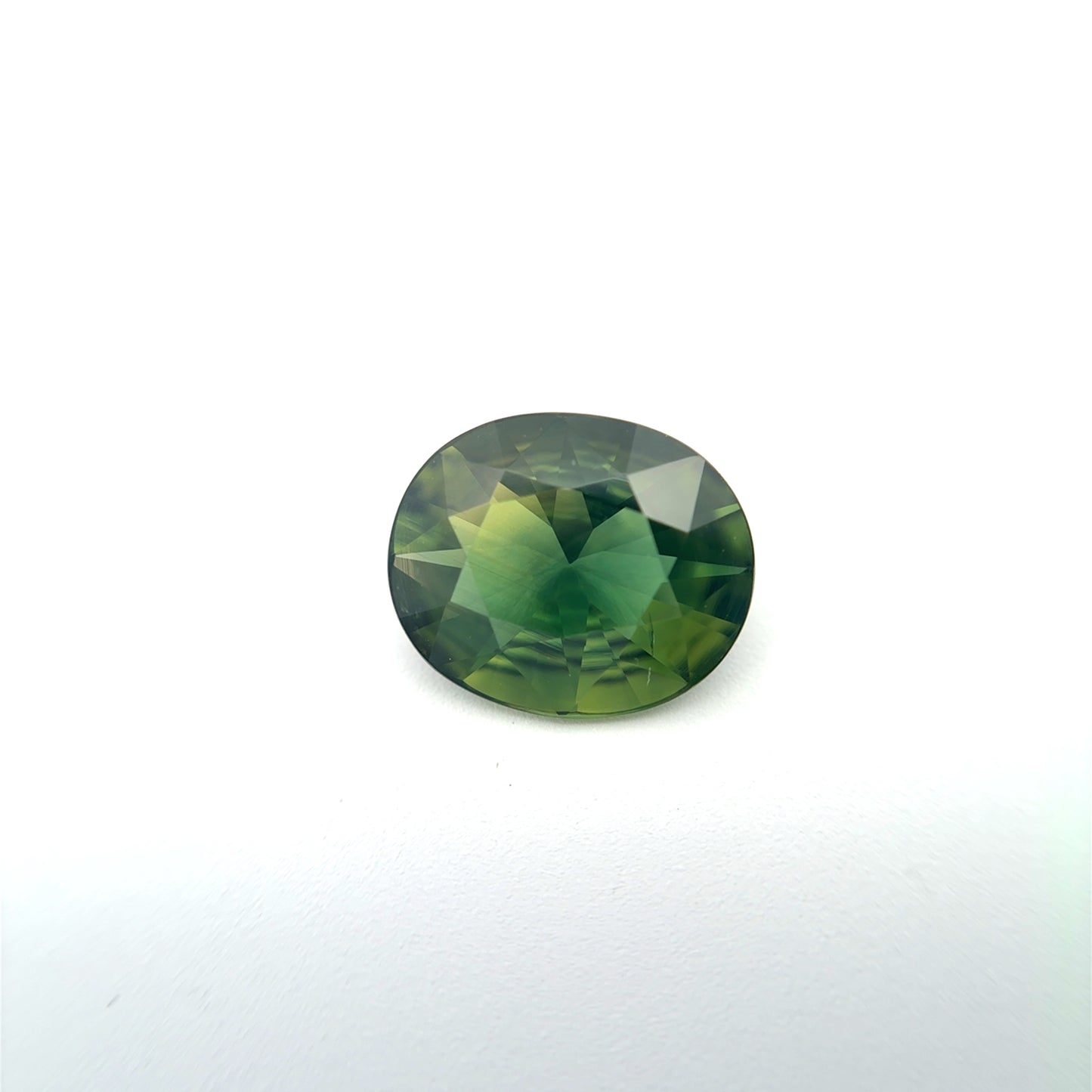 2 carat Green Sapphire 9.25x7.72mm Oval Cut, Heat Treated