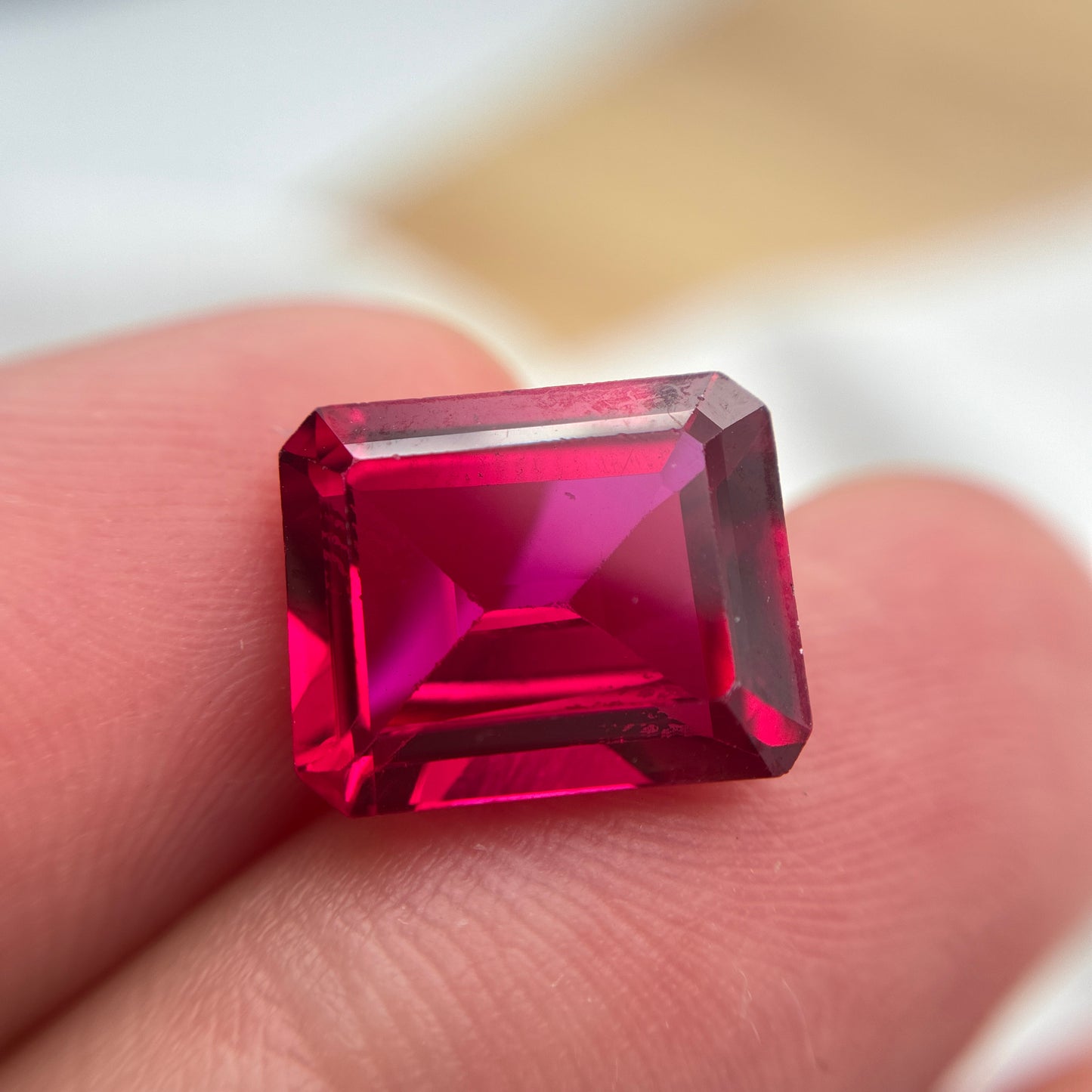 12x10mm Emerald cut Lab Created Ruby, 6.87 carat