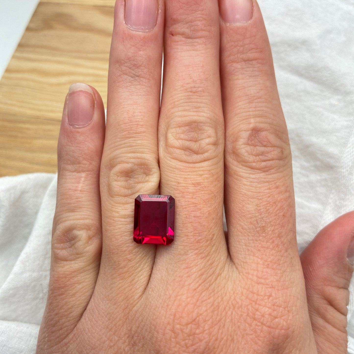 12x10mm Emerald cut Lab Created Ruby, 6.87 carat