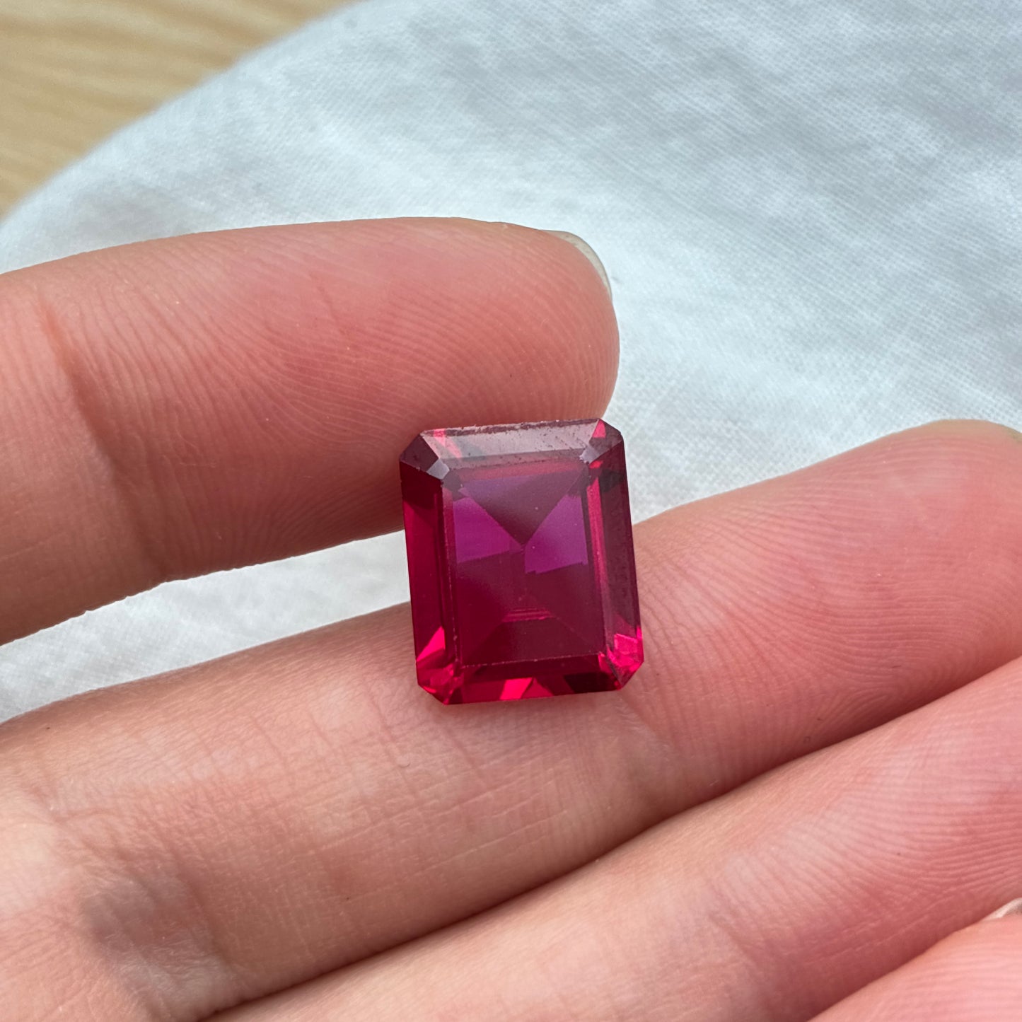 12x10mm Emerald cut Lab Created Ruby, 6.87 carat