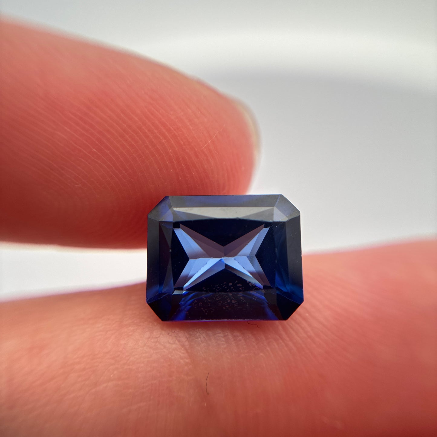 10x8mm Lab Created Blue Sapphire, 3.68 carat Mixed Emerald cut
