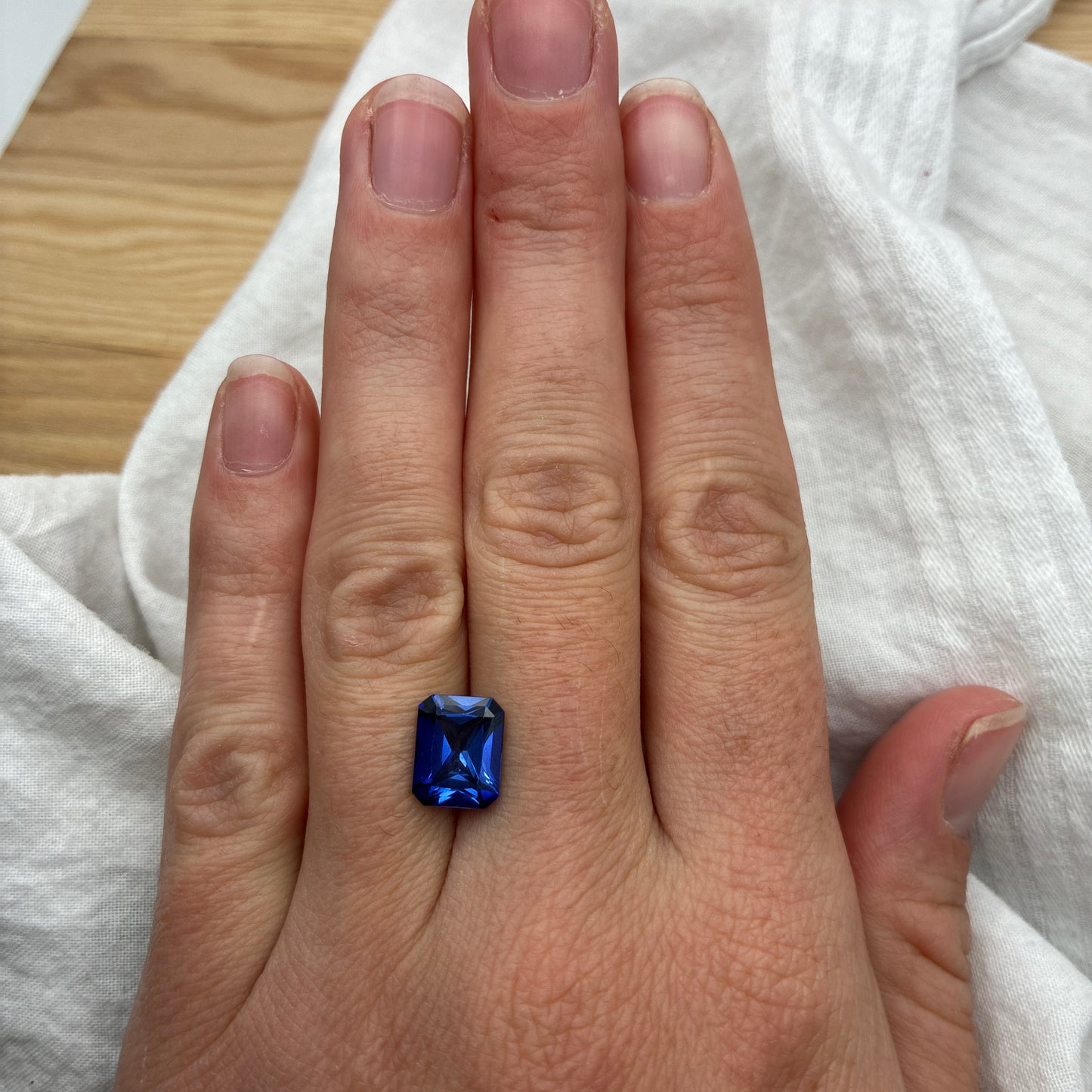 10x8mm Lab Created Blue Sapphire, 3.68 carat Mixed Emerald cut