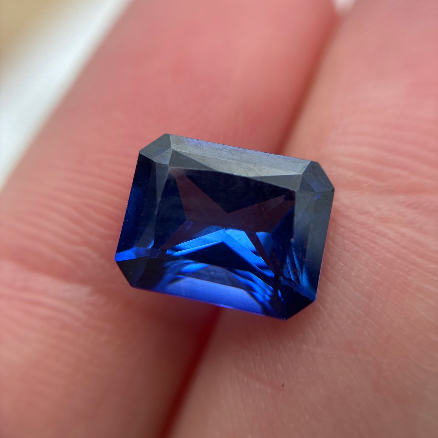 10x8mm Lab Created Blue Sapphire, 3.68 carat Mixed Emerald cut