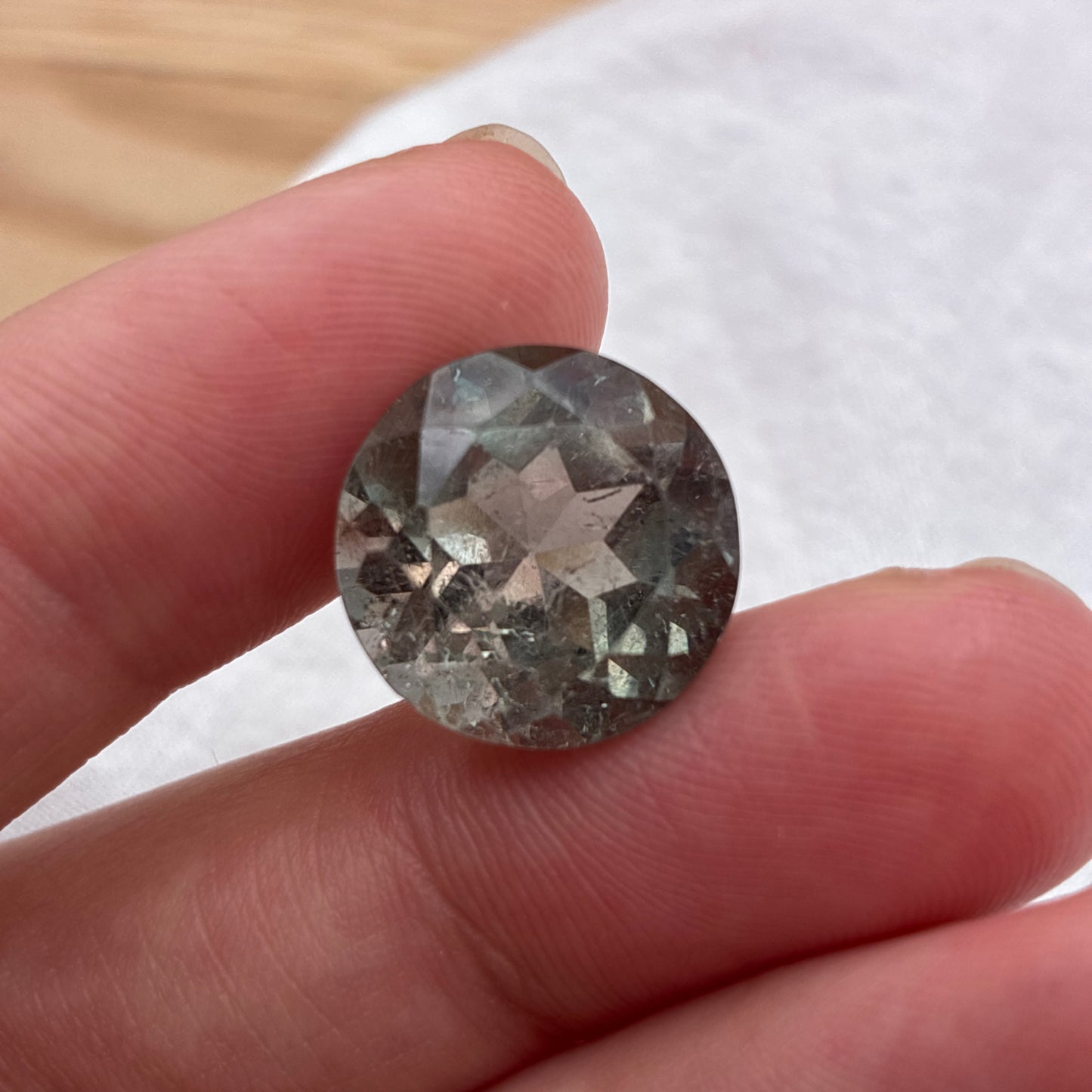 15mm Pinkish Green Tourmaline 12 carat Round Cut