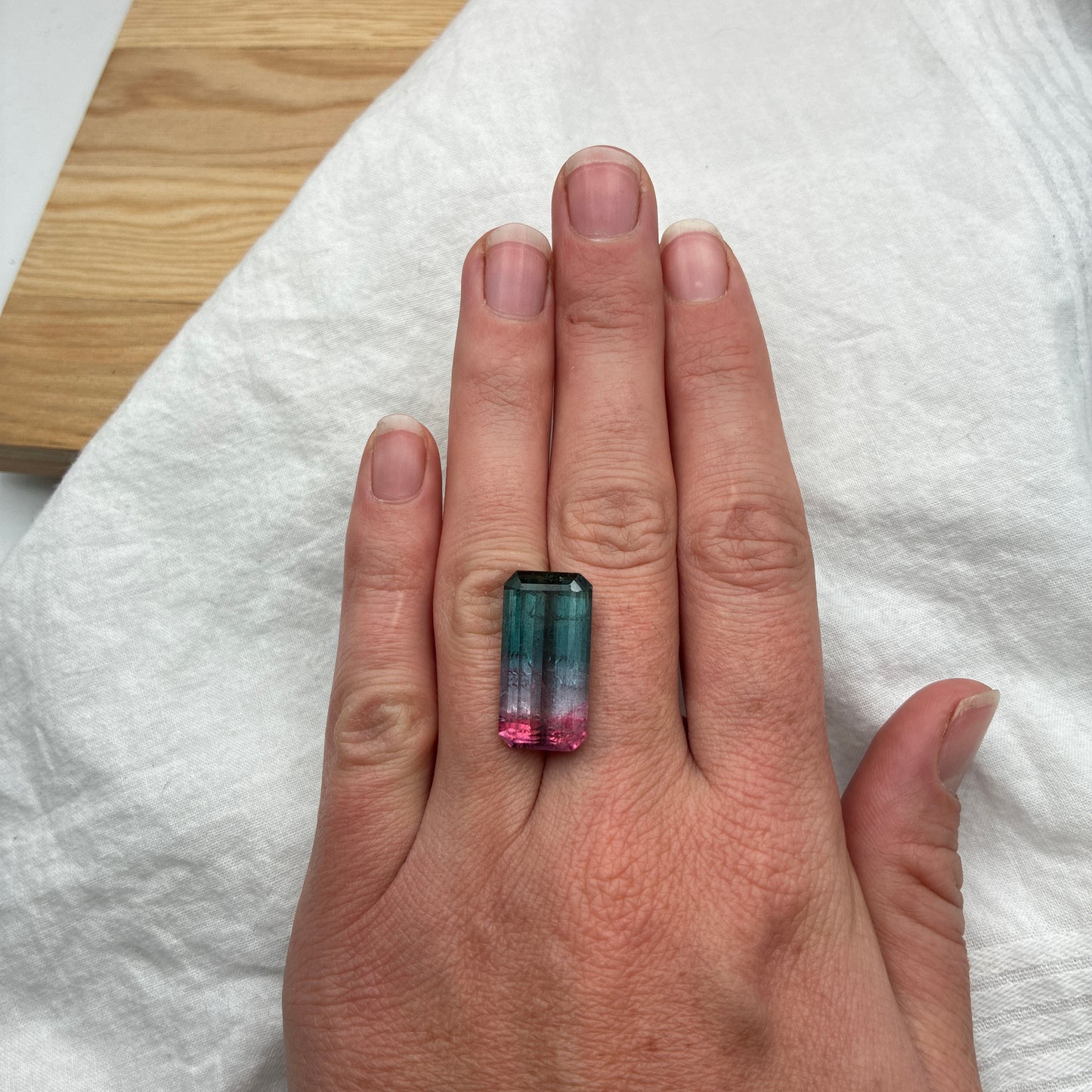 17 carat Watermelon Tourmaline 22.6x11.6mm Emerald Cut Tri Color Tourmaline