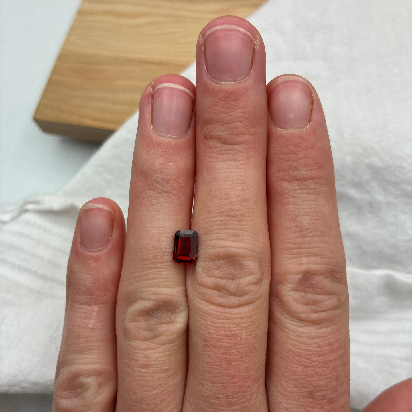 One 7x5mm Red Garnet Emerald Cut, Faceted Loose Gemstone