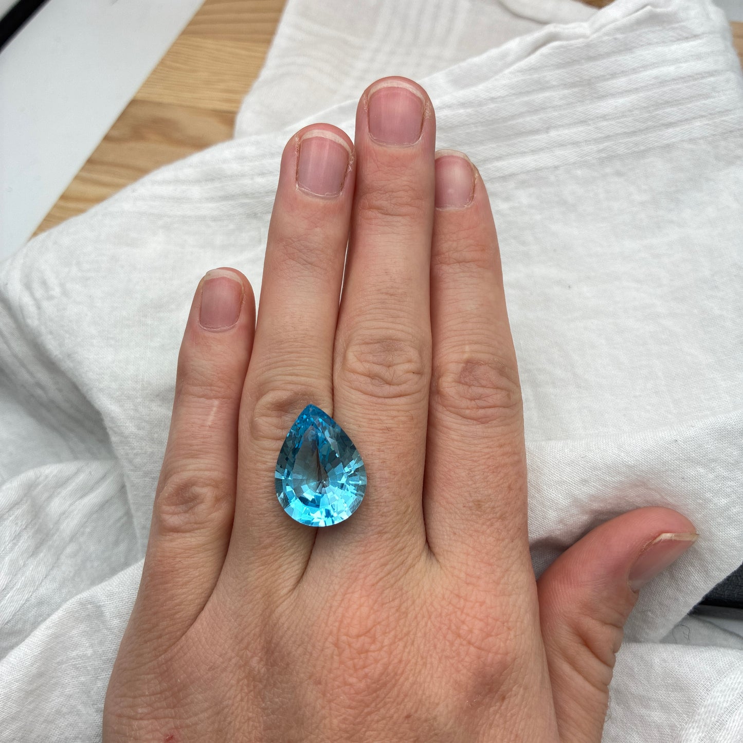 18 Carat Light Blue Topaz 19.75x15.0mm Pear Cut