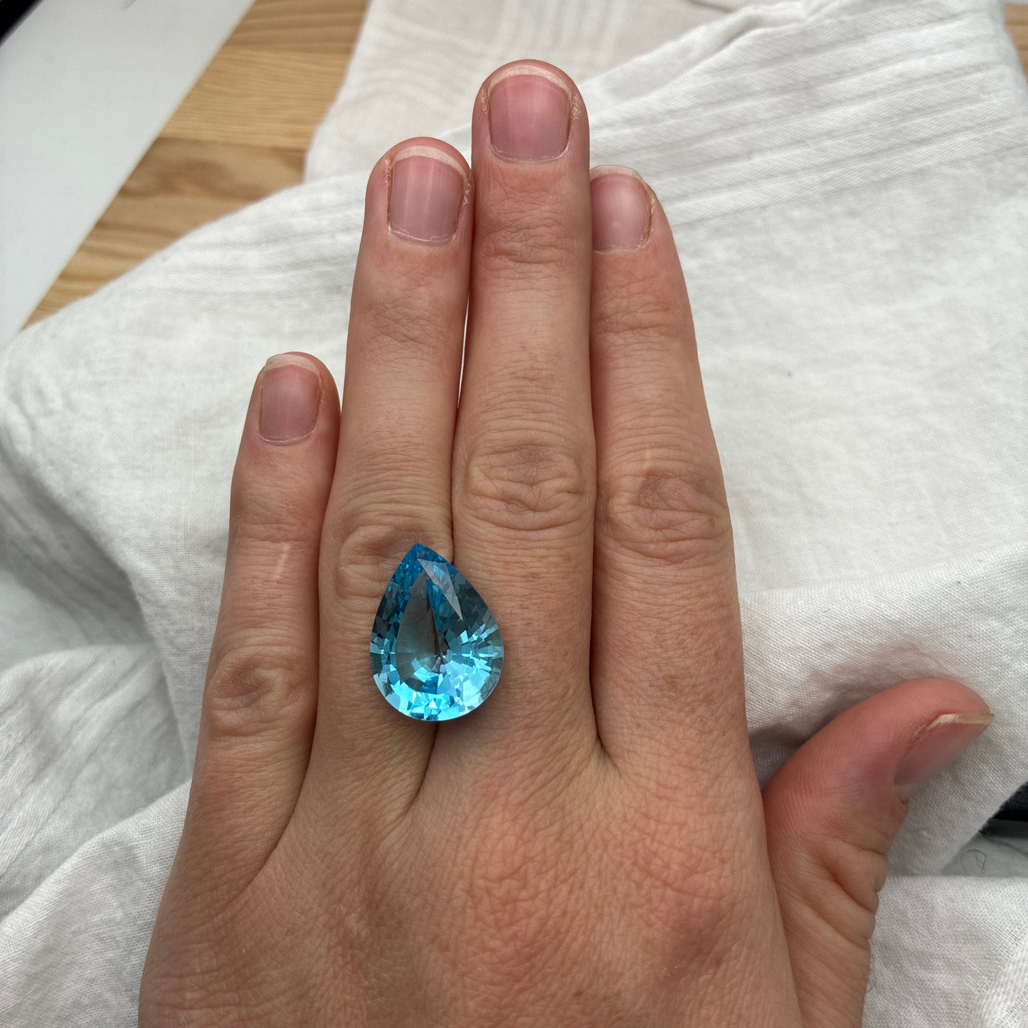 18 Carat Light Blue Topaz 19.75x15.0mm Pear Cut