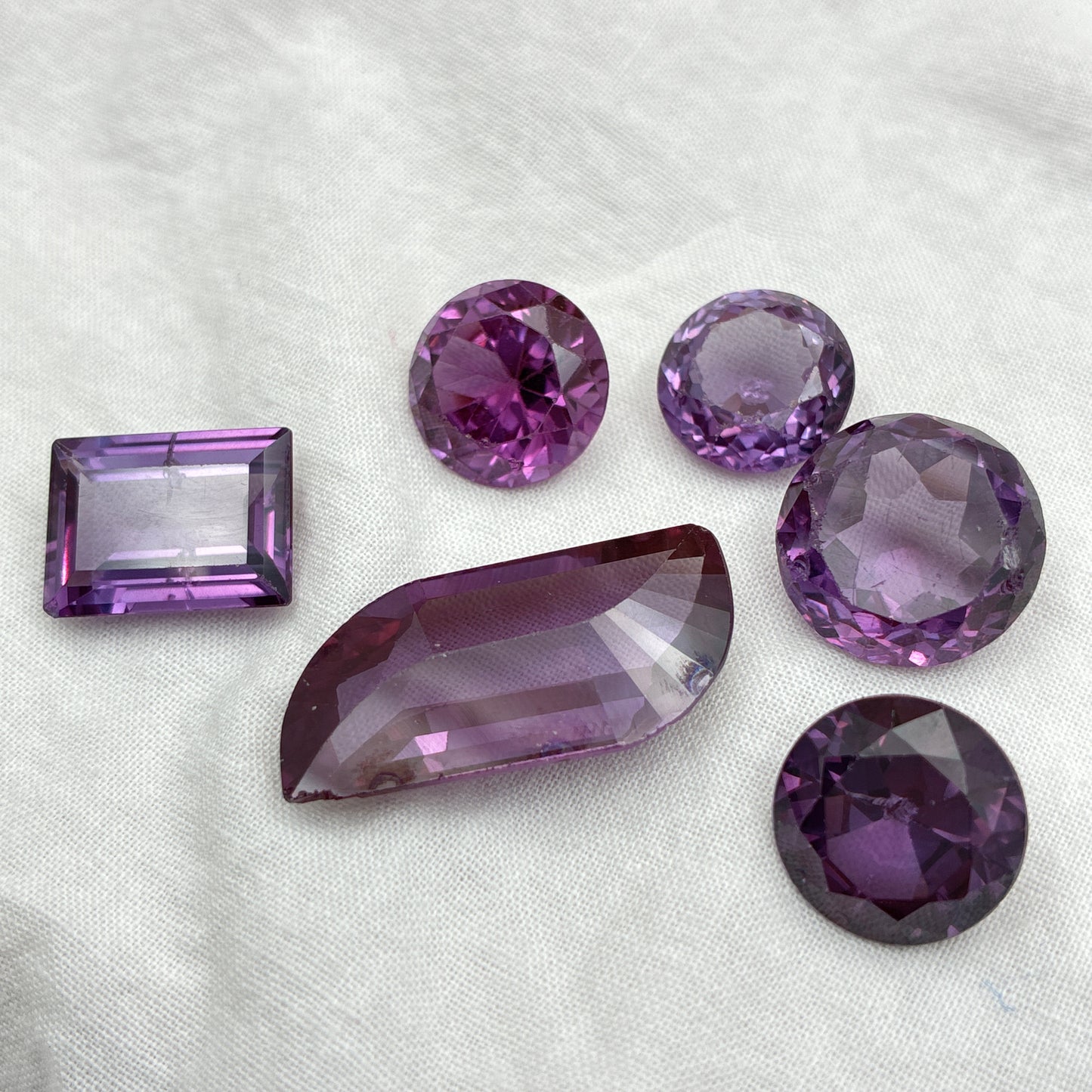 99 carat Lot of Worn Purple Color Change Lab Sapphires, Worn Discount Gemstones, Preformed Facet Rough